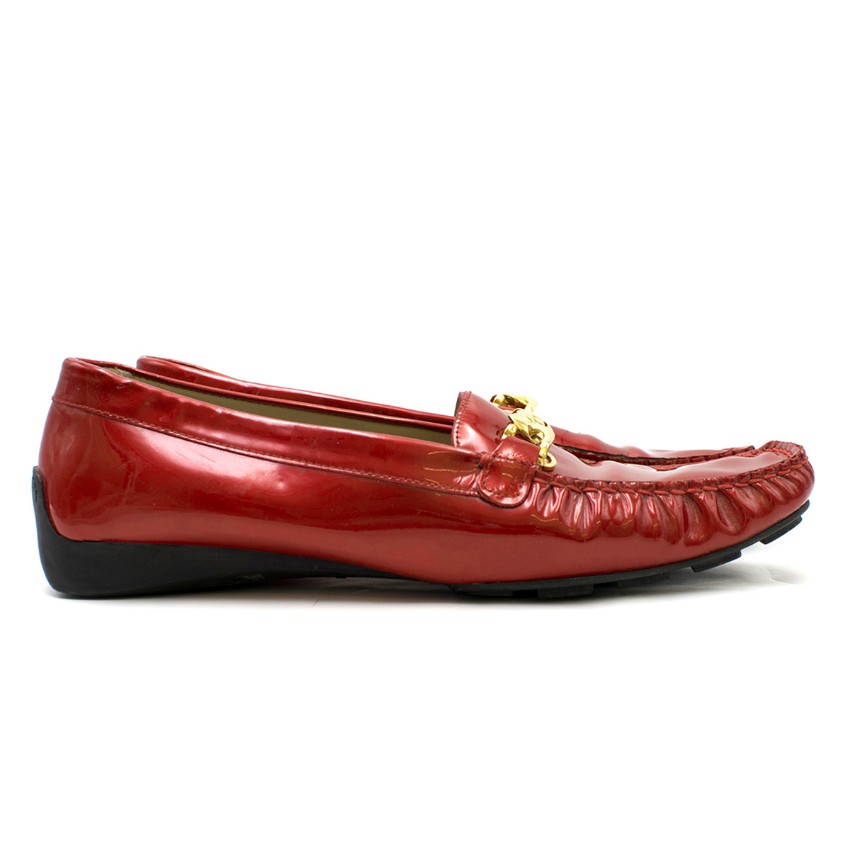 Preowned St John Red Metallic Leather Loafers Size 38