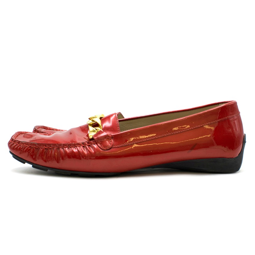 Preowned St John Red Metallic Leather Loafers Size 38