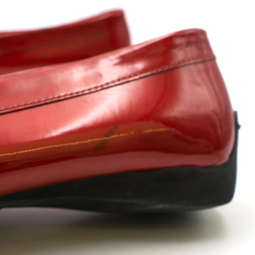 Preowned St John Red Metallic Leather Loafers Size 38