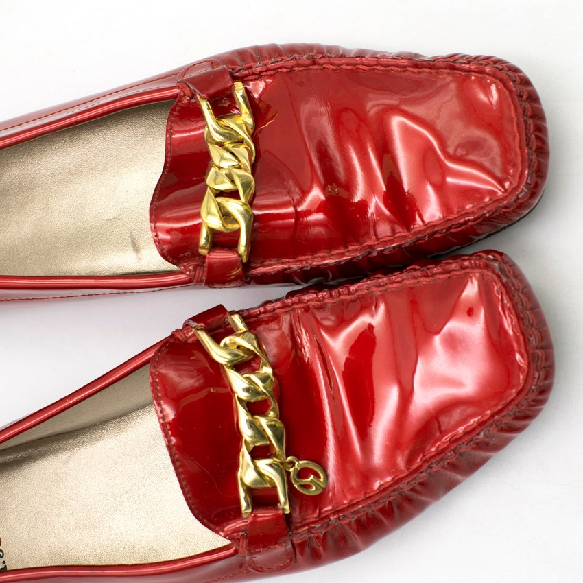 Preowned St John Red Metallic Leather Loafers Size 38