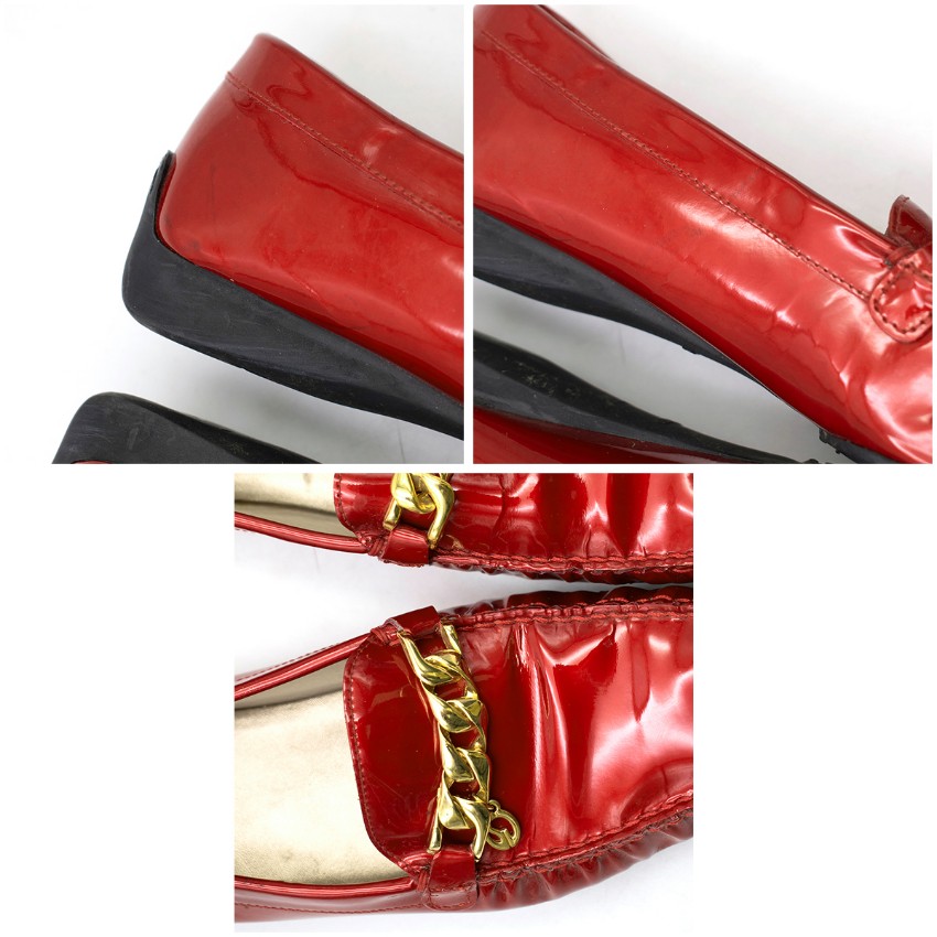 Preowned St John Red Metallic Leather Loafers Size 38