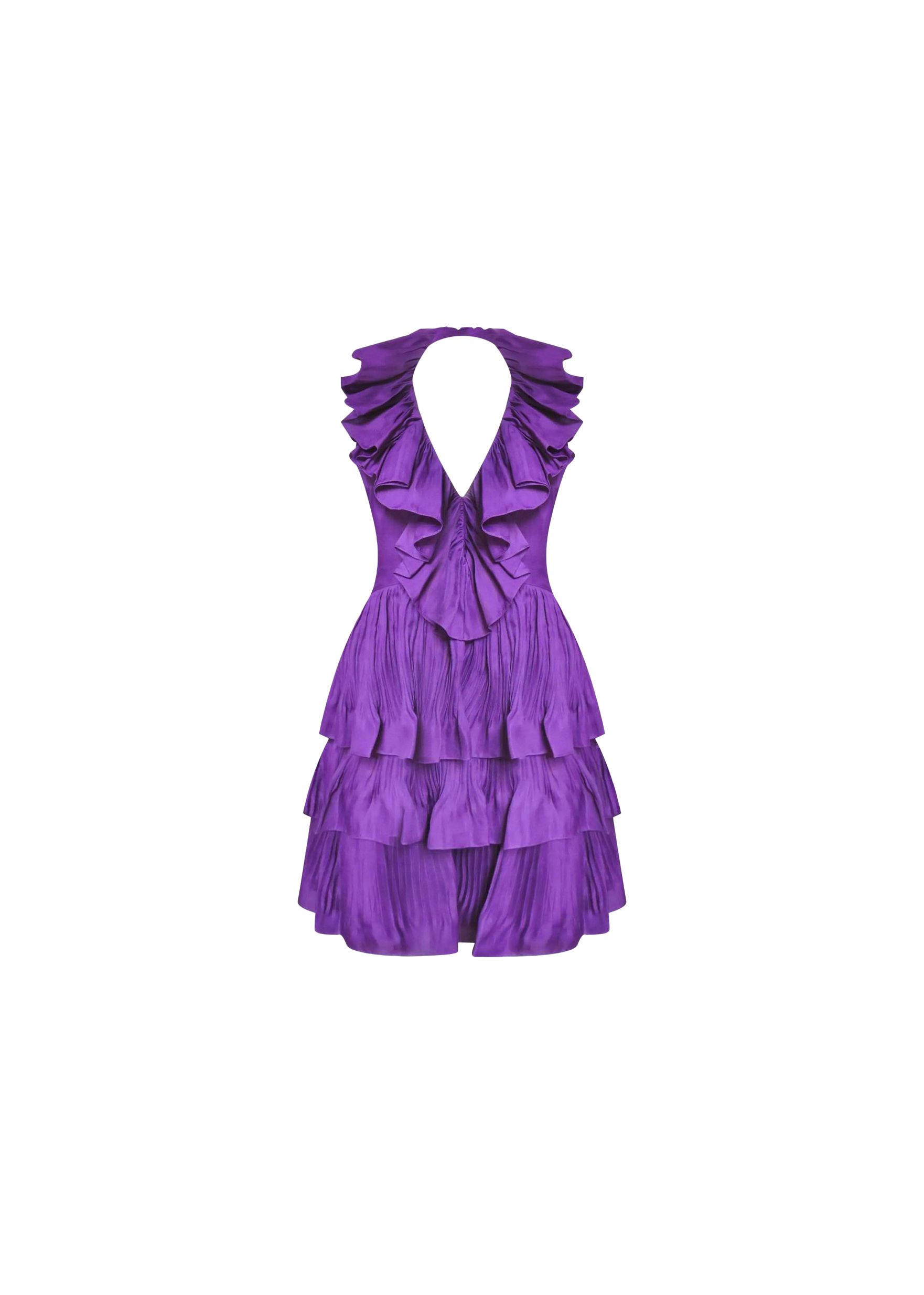 Preowned Dior Purple John Galliano Ruffled Mini Dress Size M Fuschia silk