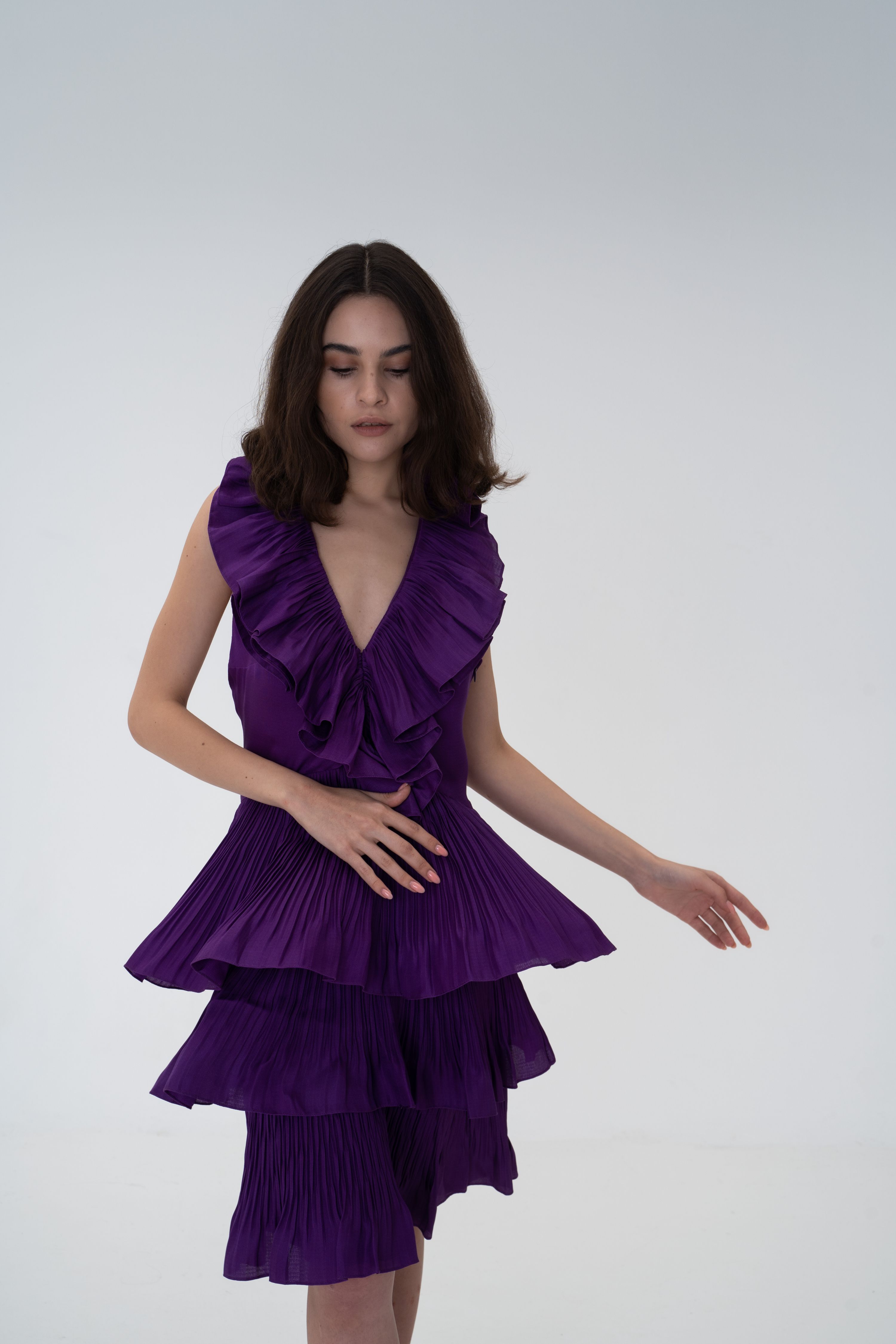 Preowned Dior Purple John Galliano Ruffled Mini Dress Size M Fuschia silk