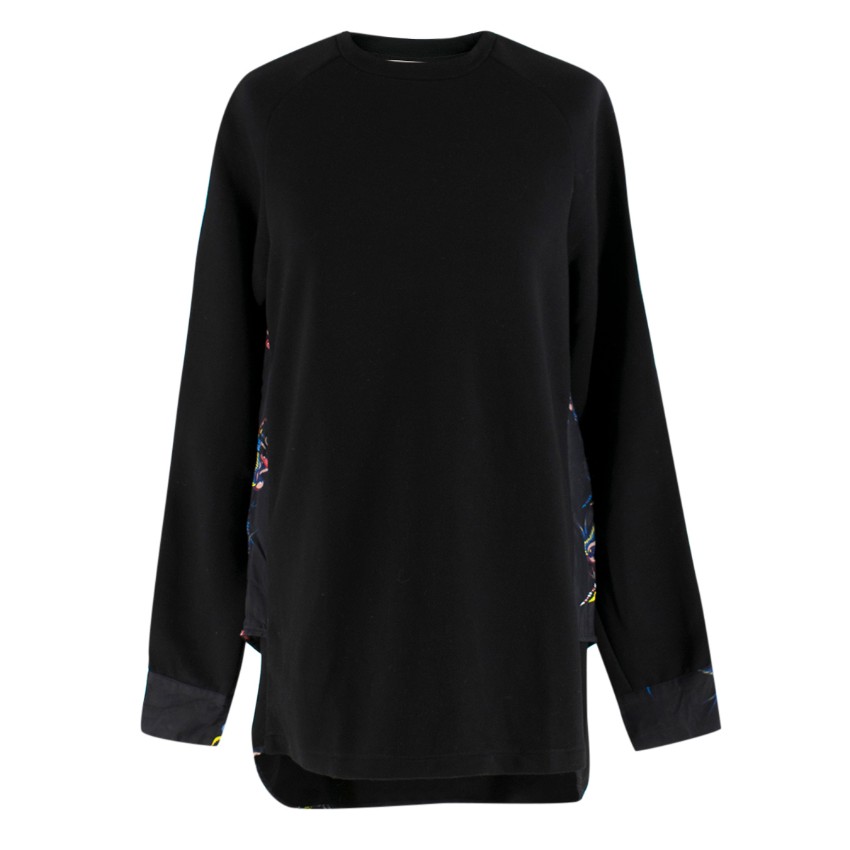 Preowned Tim Coppens Black Swallow Print High-Low Jumper Size XS Floral / Patterned polyester