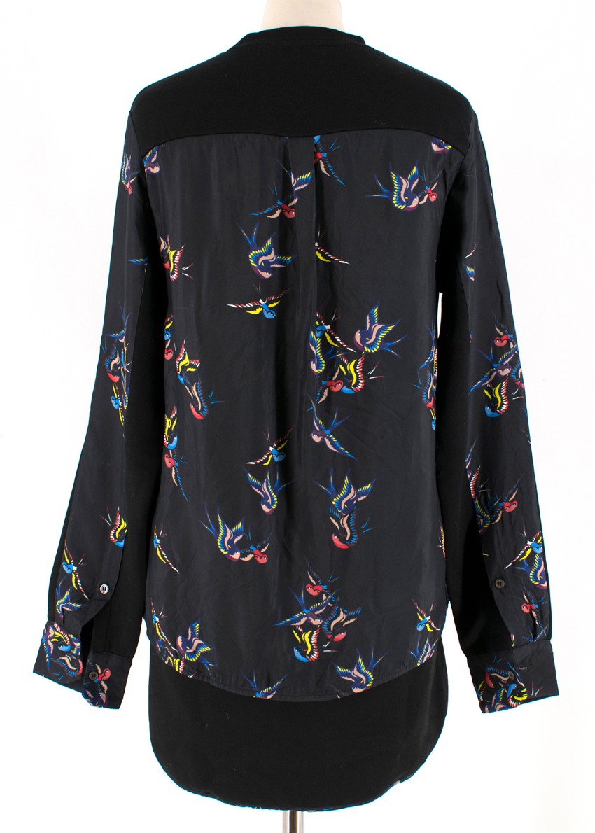 Preowned Tim Coppens Black Swallow Print High-Low Jumper Size XS Floral / Patterned polyester