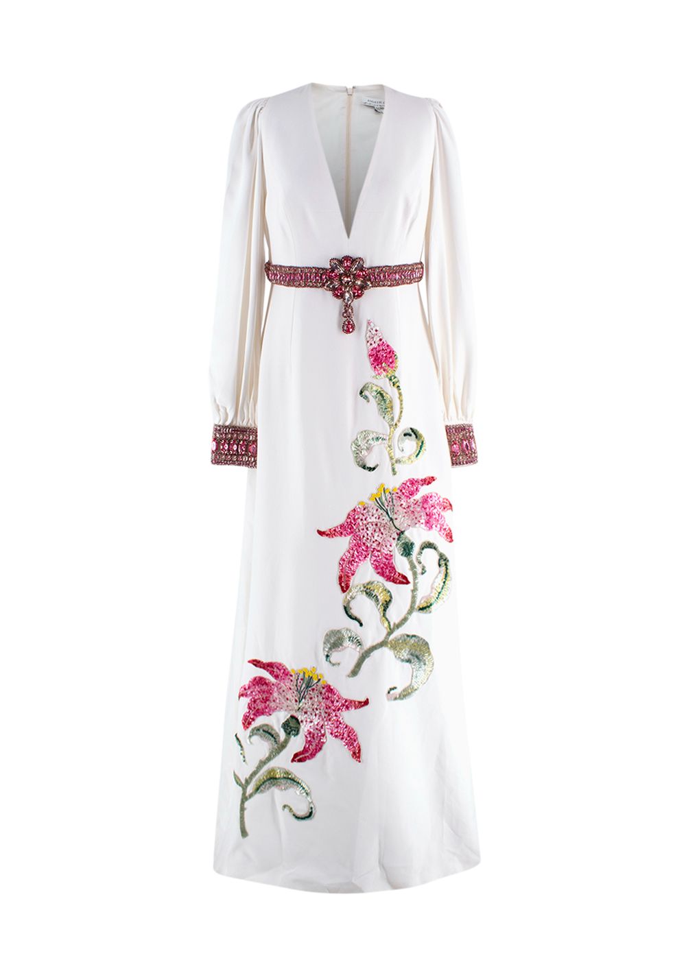 Andrew GN White Floral Embellished Maxi Dress Size M