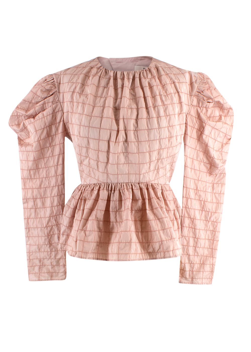 Brogger Cutout checked shell peplum top Size S blush pink recycled polyester/polyester