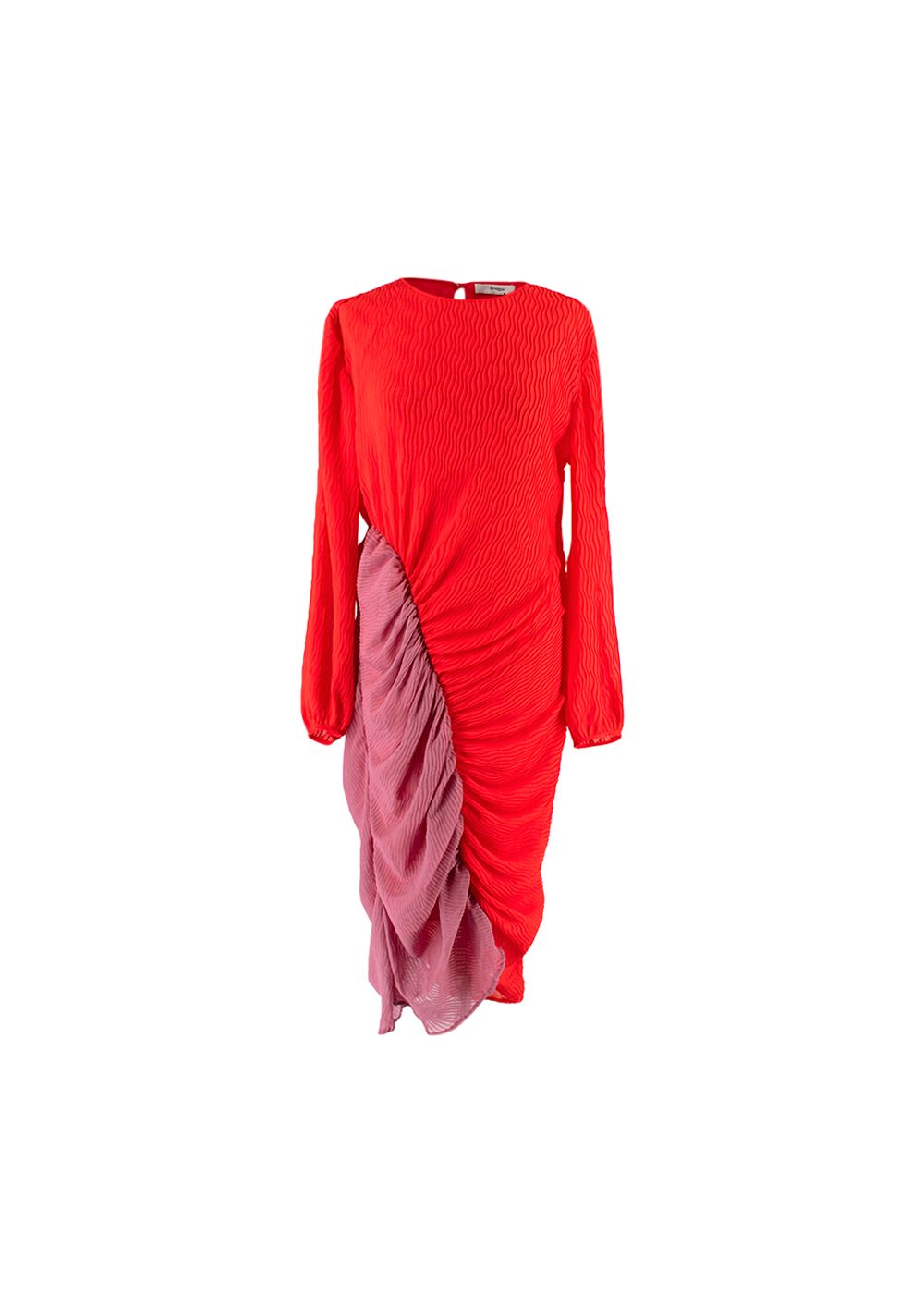 Brogger Pink and Orange Midi Dress Size S Pink and red polyester