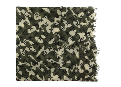 Louis Vuitton x Takashi Murakami Camouflage Scarf Green Cargo cashmere/silk