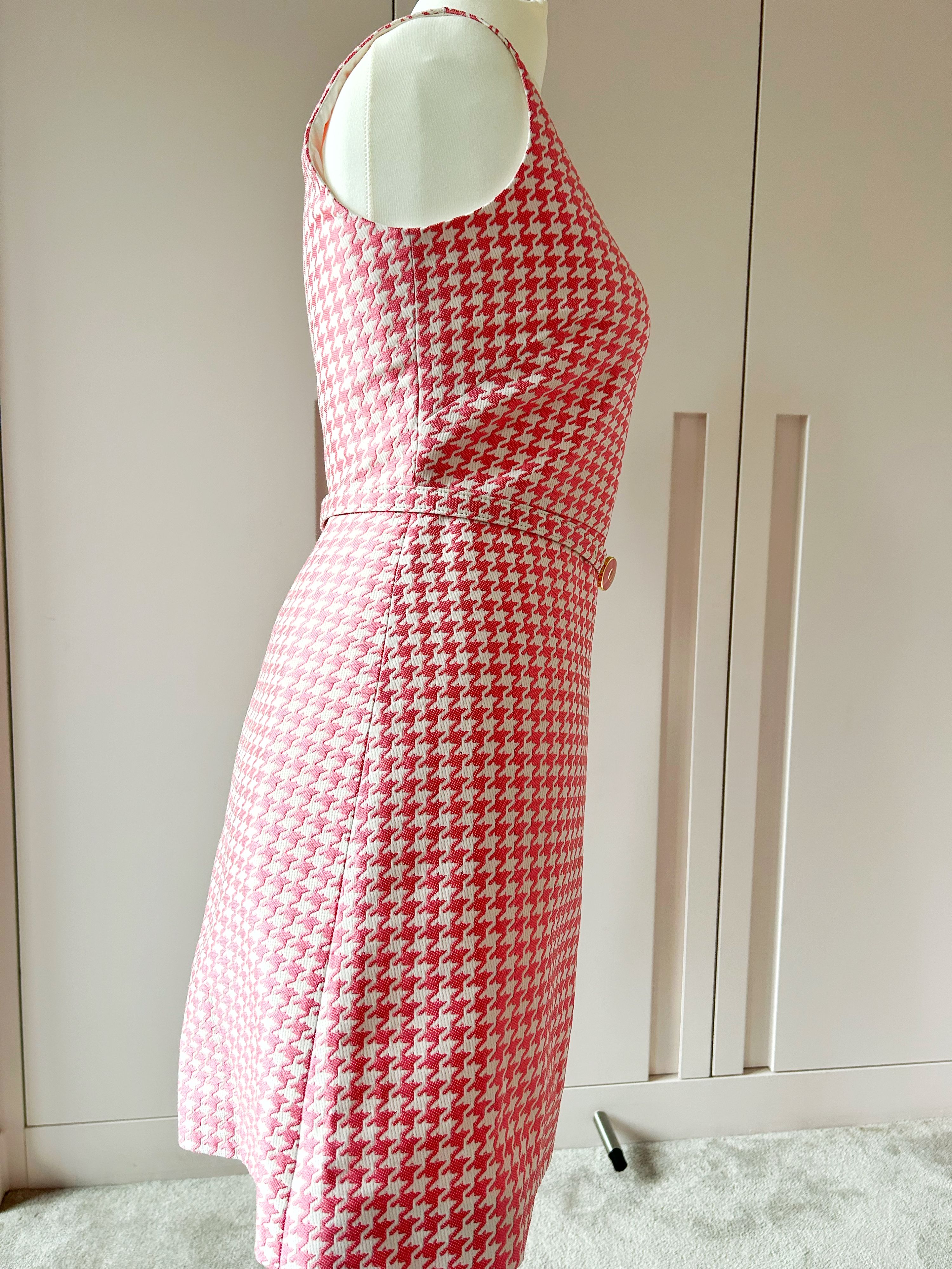 Dior Pink Houndstooth Belted Mini Dress Size M candy pink cotton/viscose/polyester