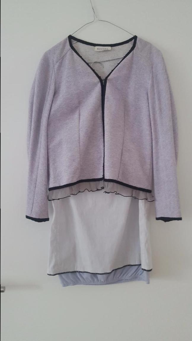 Preowned Rochas Light Violet Skirt Suit Size S Cream cotton