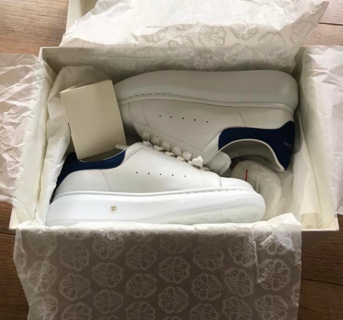 Boys Alexander McQueen Kids 33 White/Paris Blue Molly Sneakers Size 6 Years + White  Blue leather