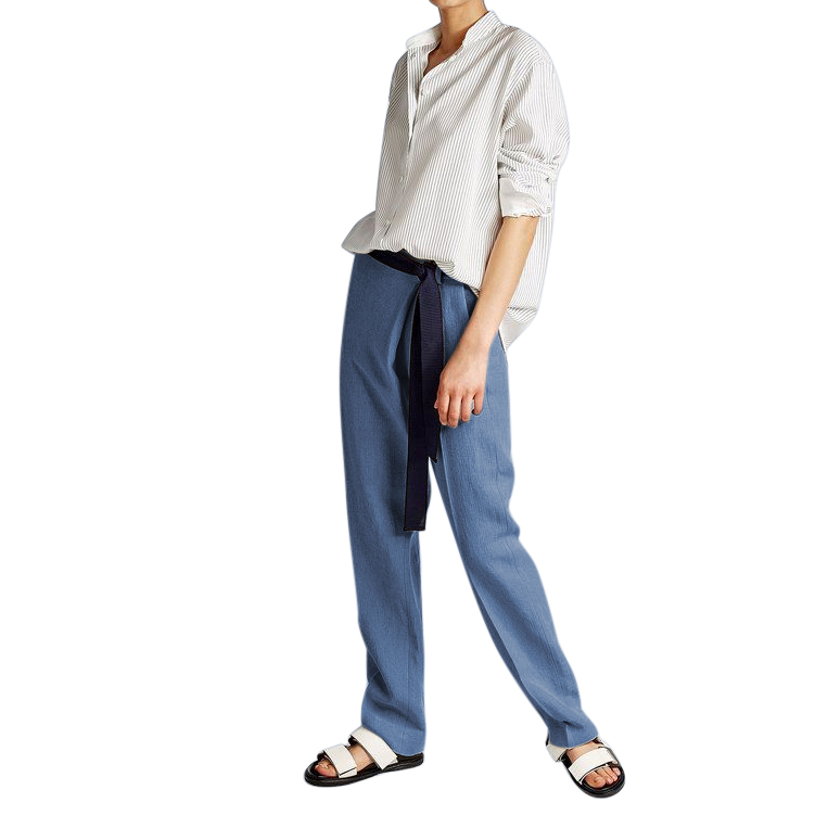 Victoria Beckham Linen Pants with Belt Tie Size S Blue