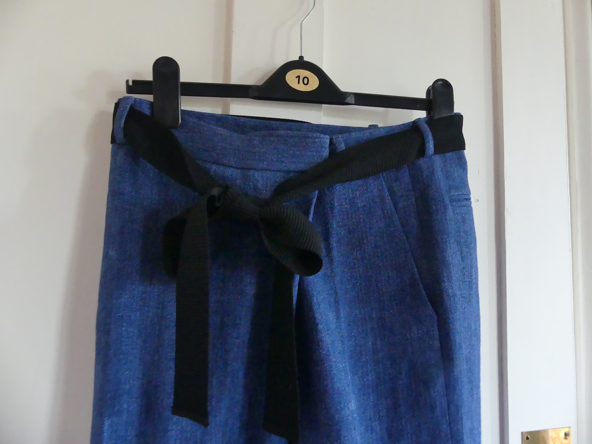 Victoria Beckham Linen Pants with Belt Tie Size S Blue