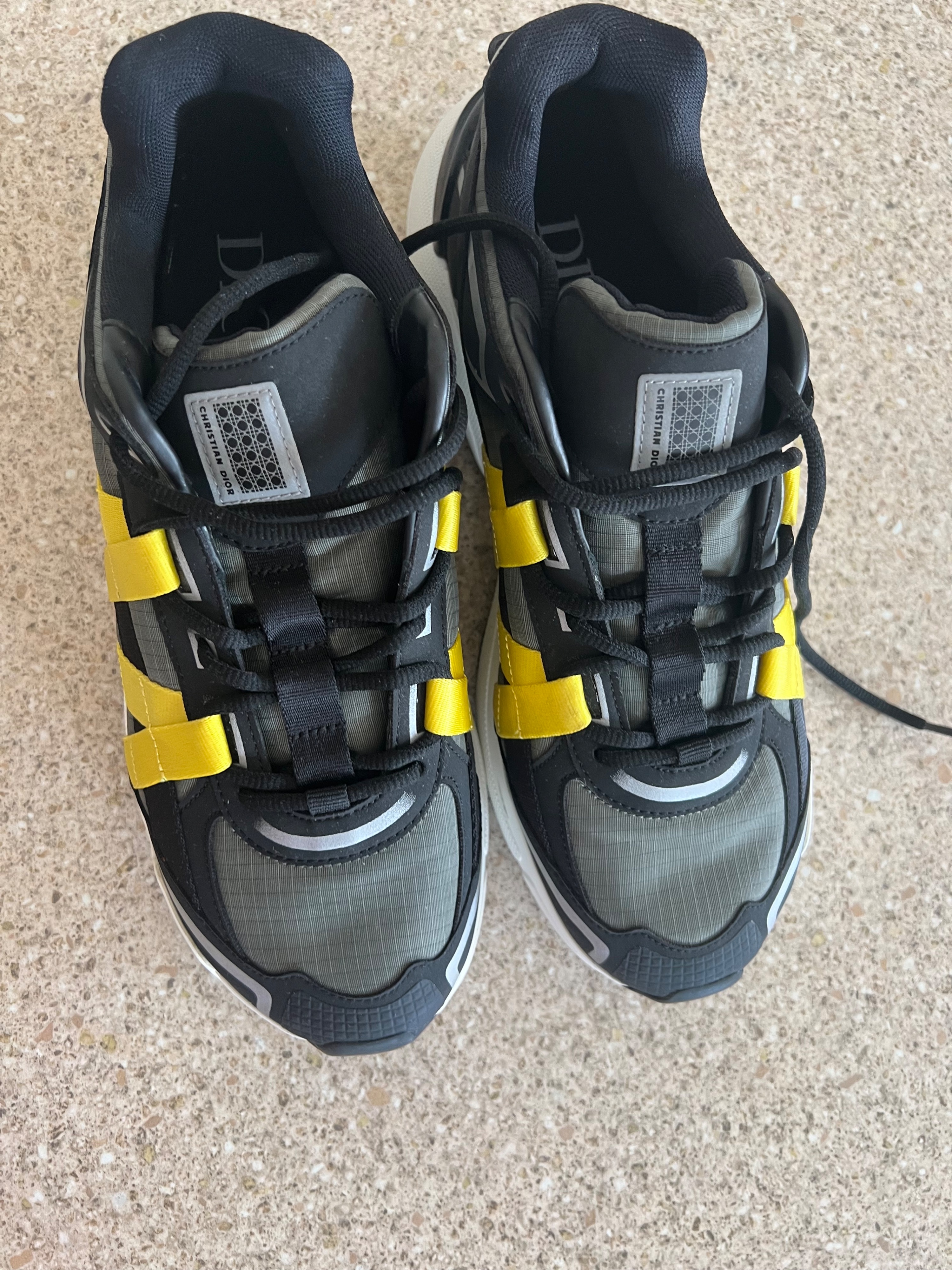 Men's Dior B24 Runtex Black and Yellow Trainers Size 40 leather