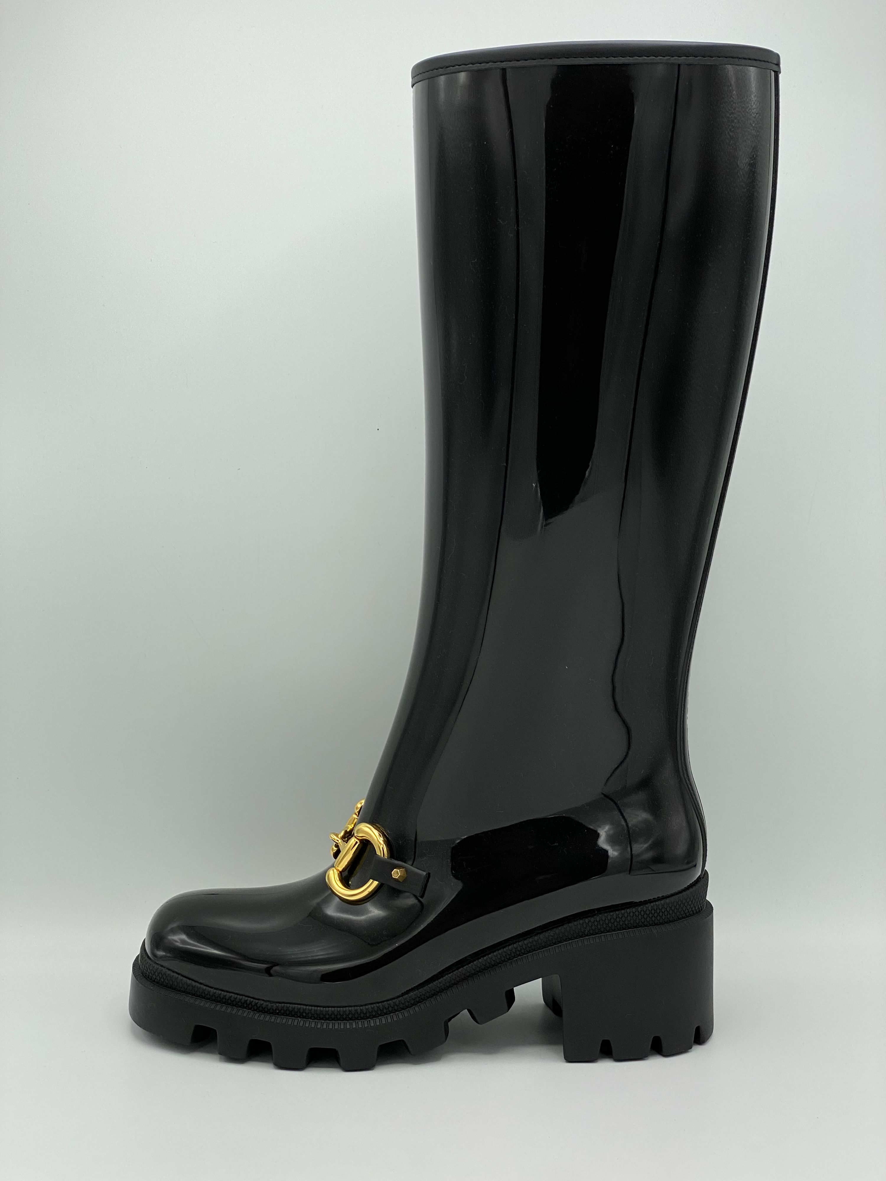 Gucci Knee High Horsebit Rain Boots Size 36 black rubber