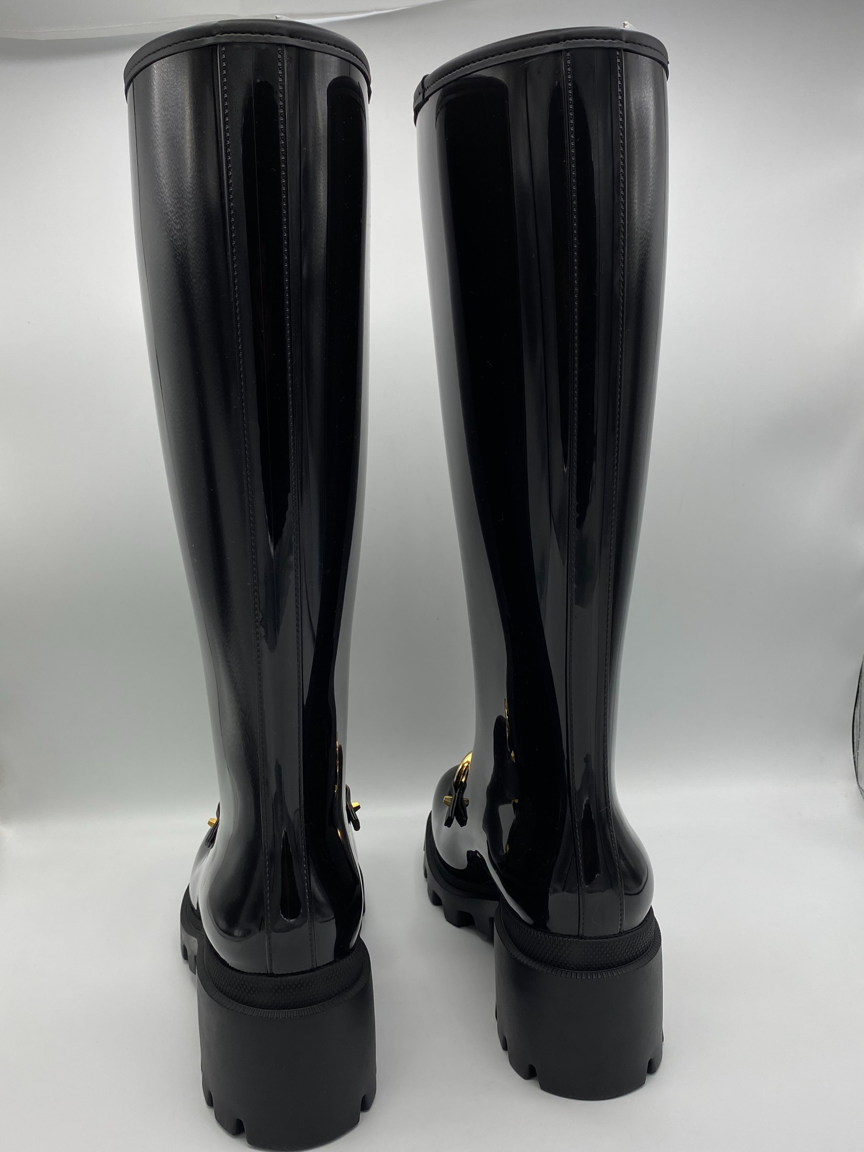 Gucci Knee High Horsebit Rain Boots Size 36 black rubber