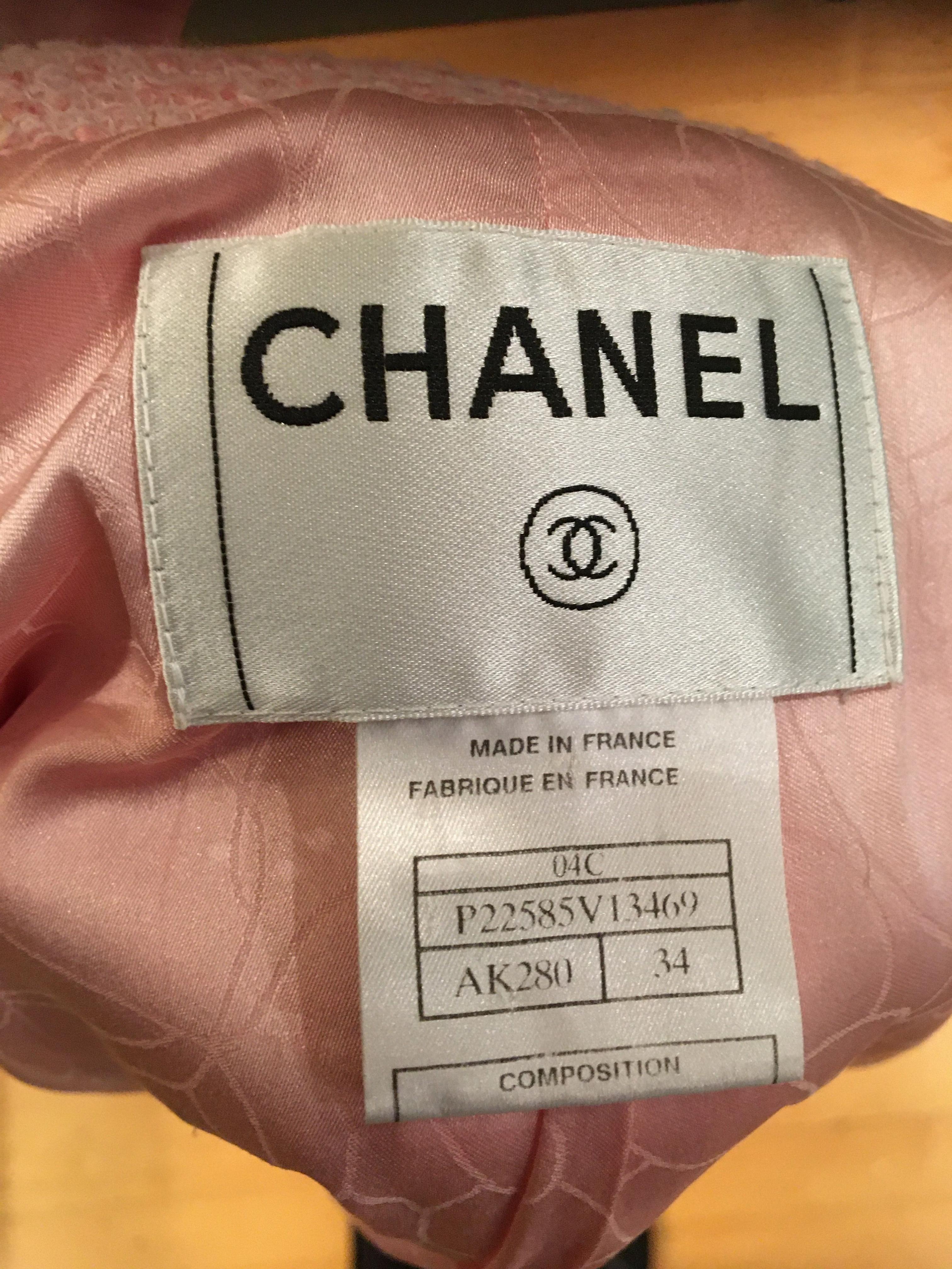 Preowned Chanel Pink Tweed COCO Zip Jacket Size XS