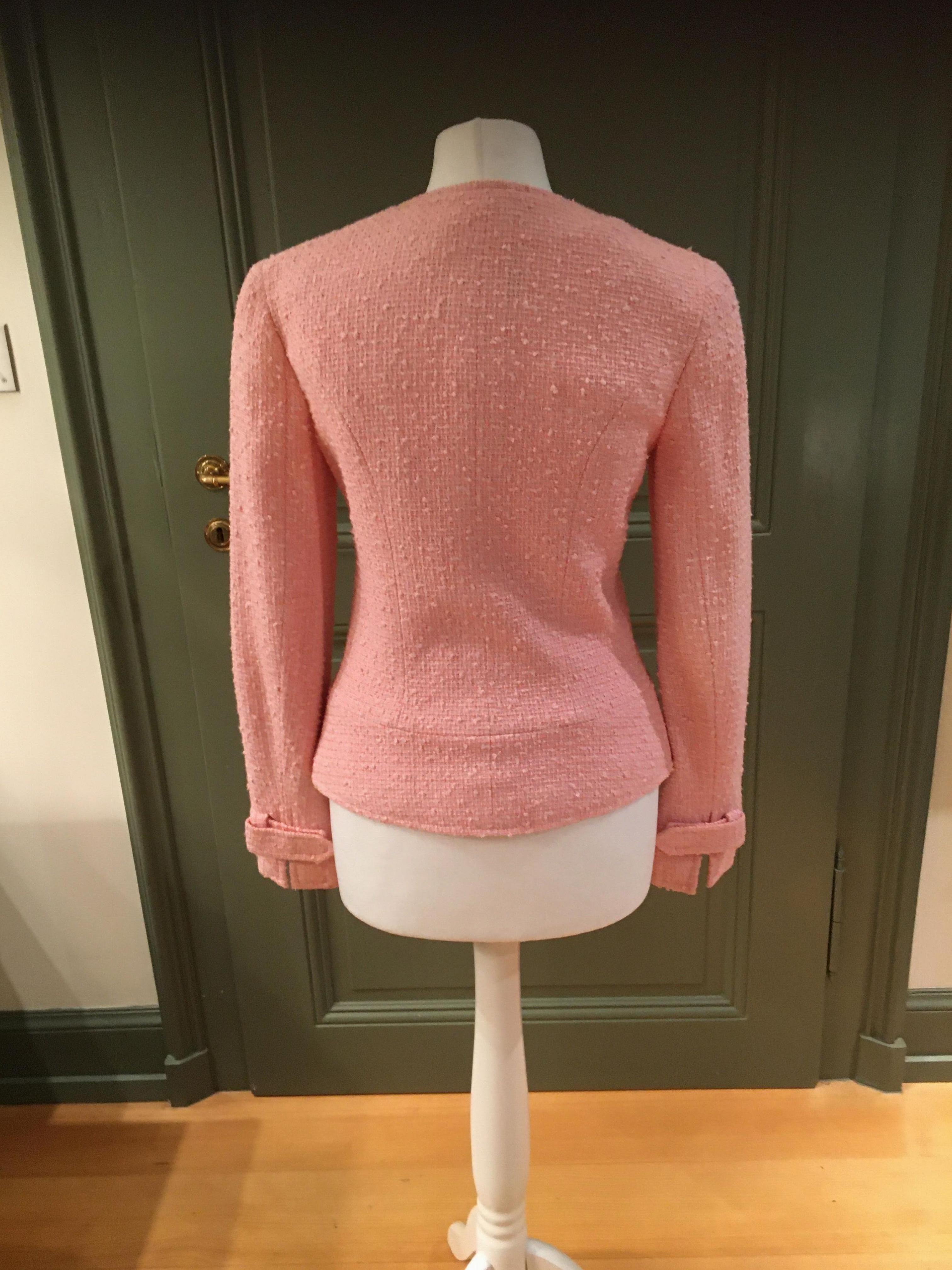 Preowned Chanel Pink Tweed COCO Zip Jacket Size XS