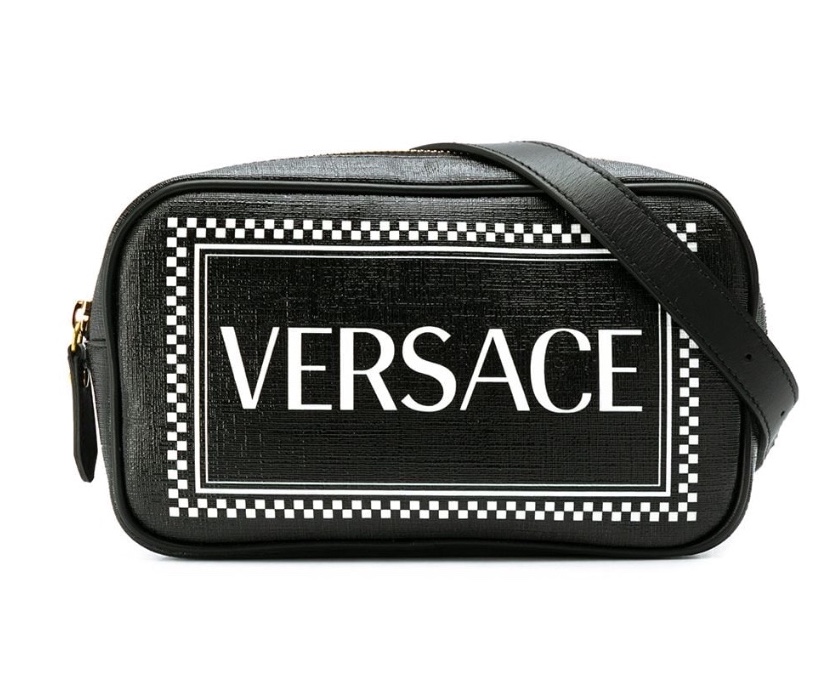 Preowned Versace black classic logo cross body bag leather