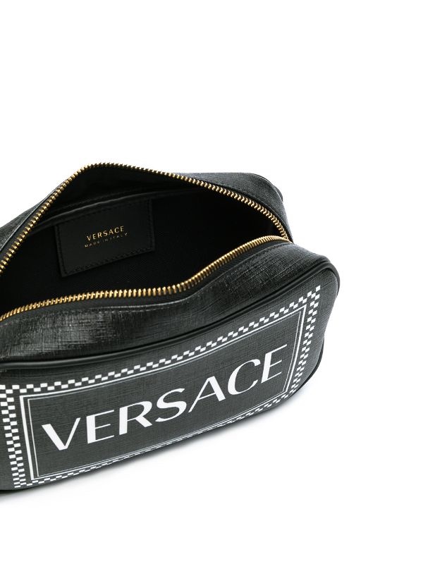 Preowned Versace black classic logo cross body bag leather