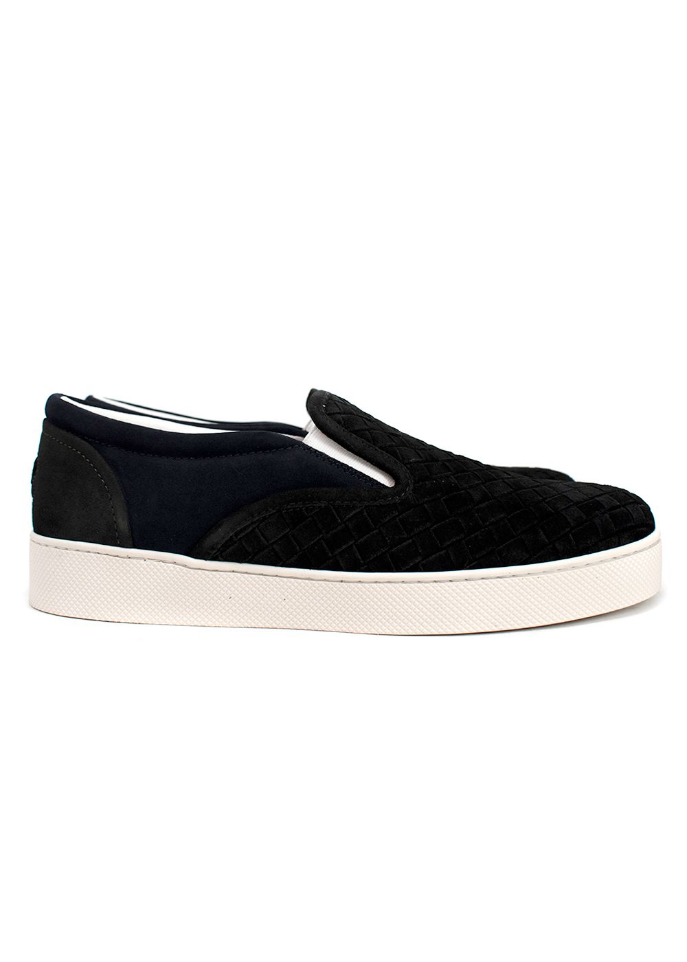 Bottega Veneta Black and Navy Suede Intrecciato Slip on Trainers Size 385 black and white