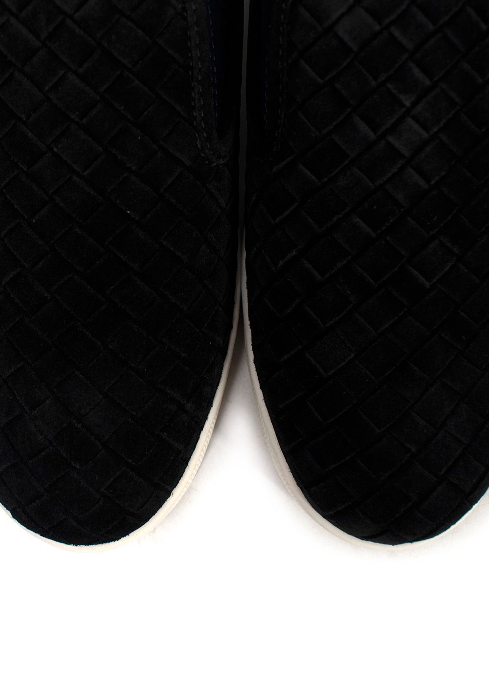 Bottega Veneta Black and Navy Suede Intrecciato Slip on Trainers Size 385 black and white