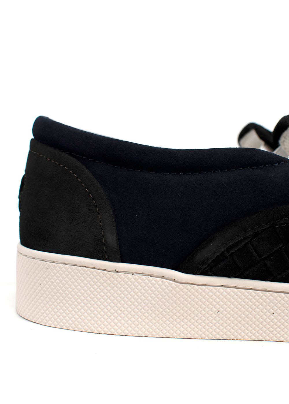 Bottega Veneta Black and Navy Suede Intrecciato Slip on Trainers Size 385 black and white