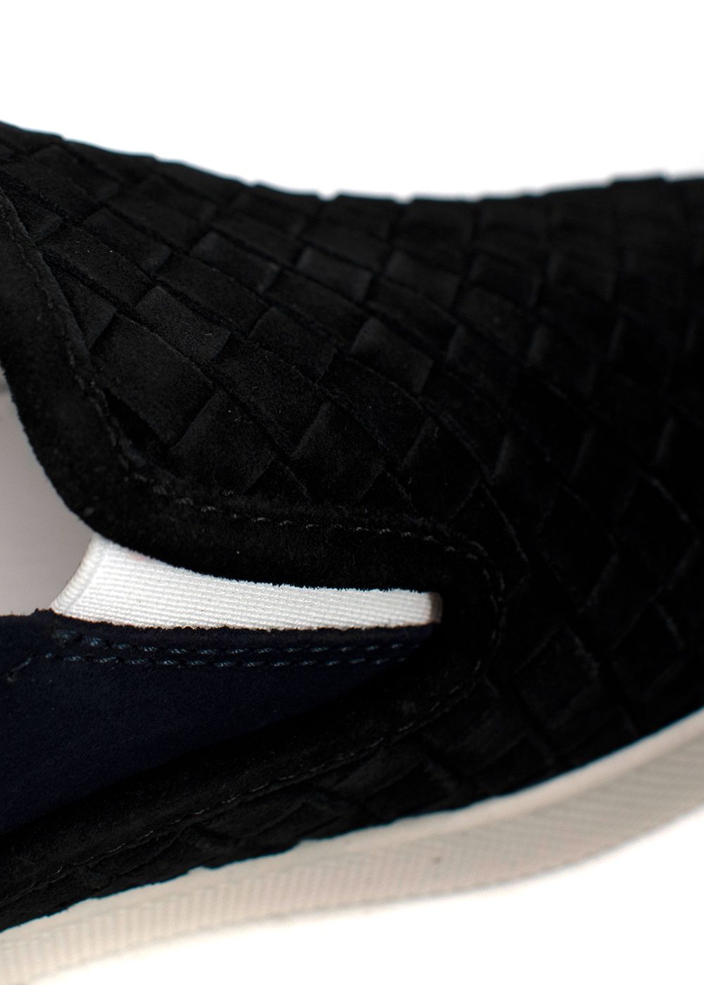 Bottega Veneta Black and Navy Suede Intrecciato Slip on Trainers Size 385 black and white