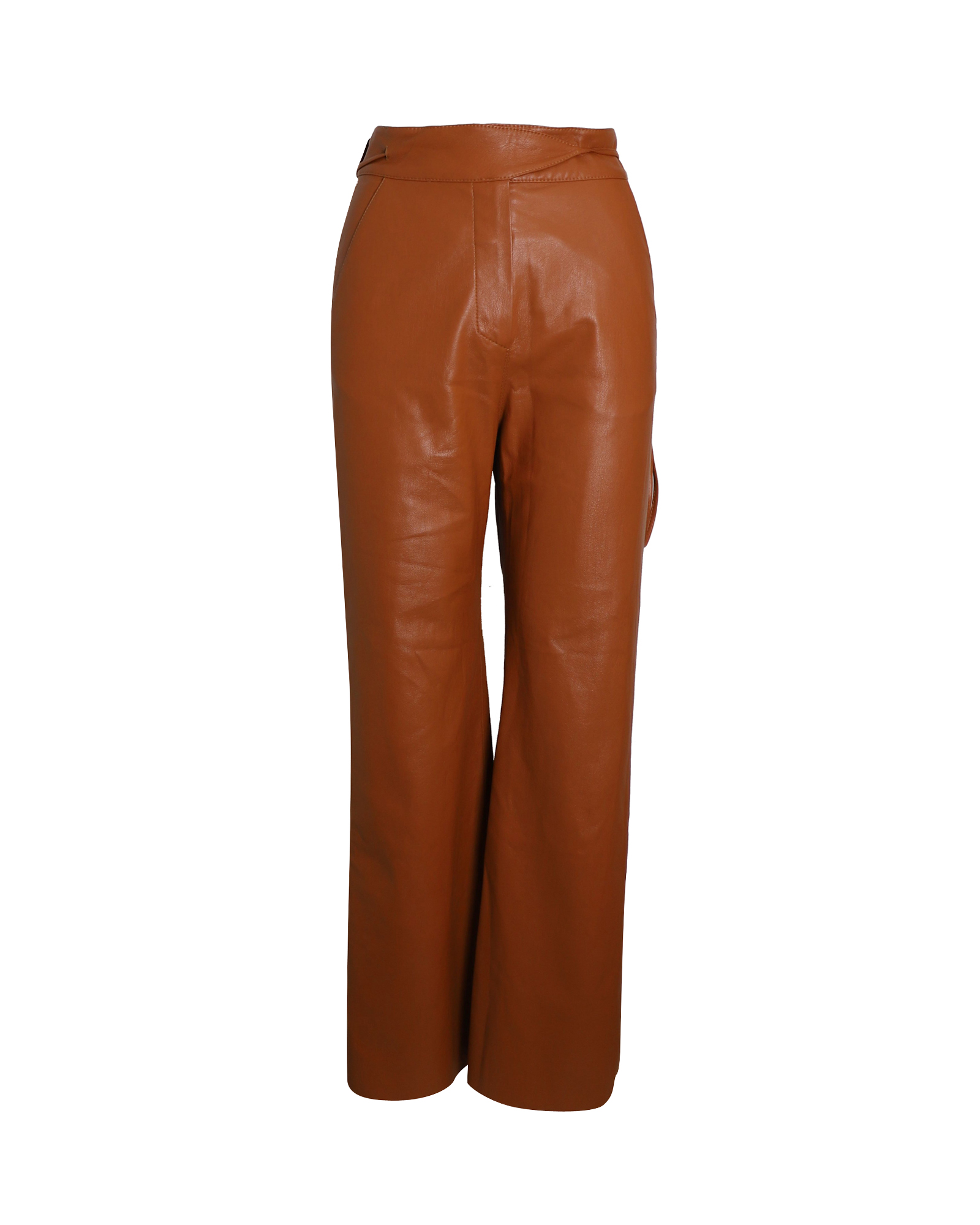 Preowned Nanushka Vegan Leather Chimo Flared Trousers Size XS brown plastic/polyurethane