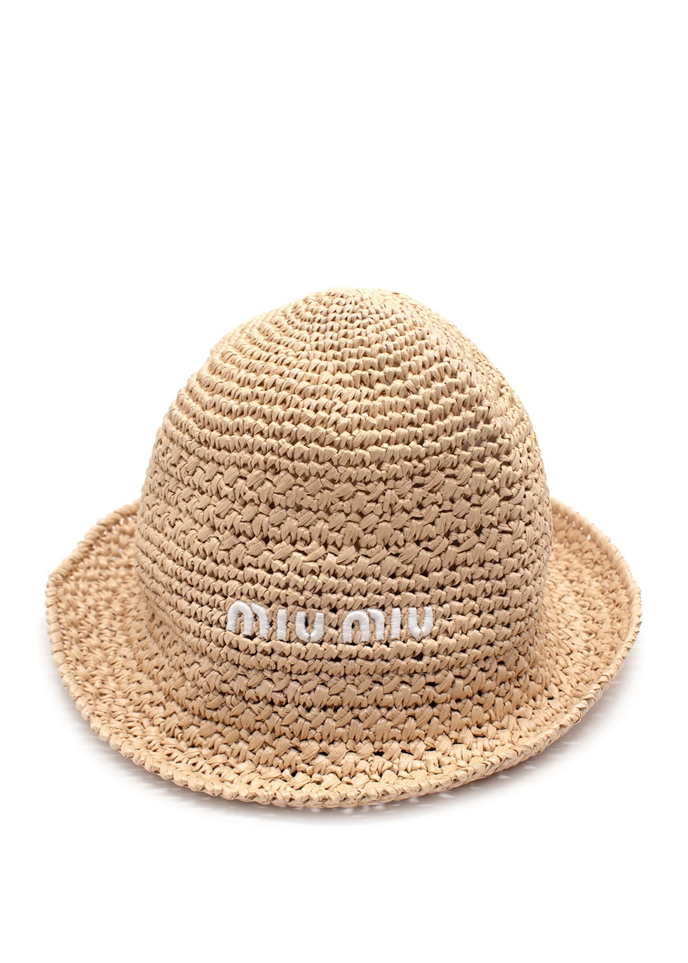 Miu Miu Raffia Logo Detail  Bucket Hat Size S Beige viscose