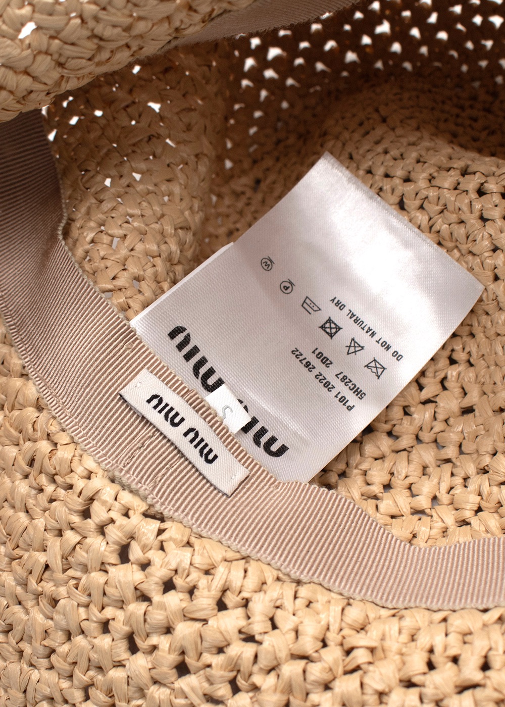 Miu Miu Raffia Logo Detail  Bucket Hat Size S Beige viscose