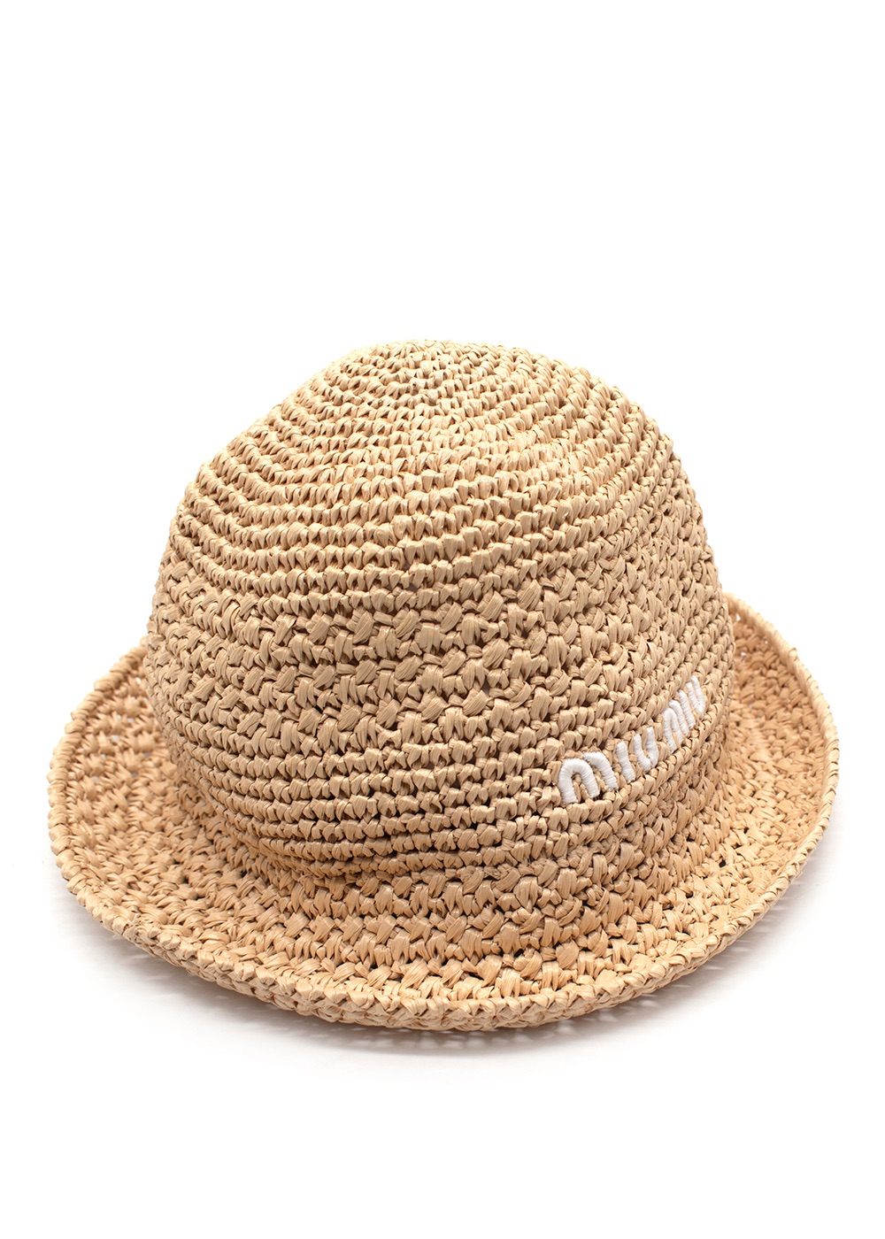 Miu Miu Raffia Logo Detail  Bucket Hat Size S Beige viscose