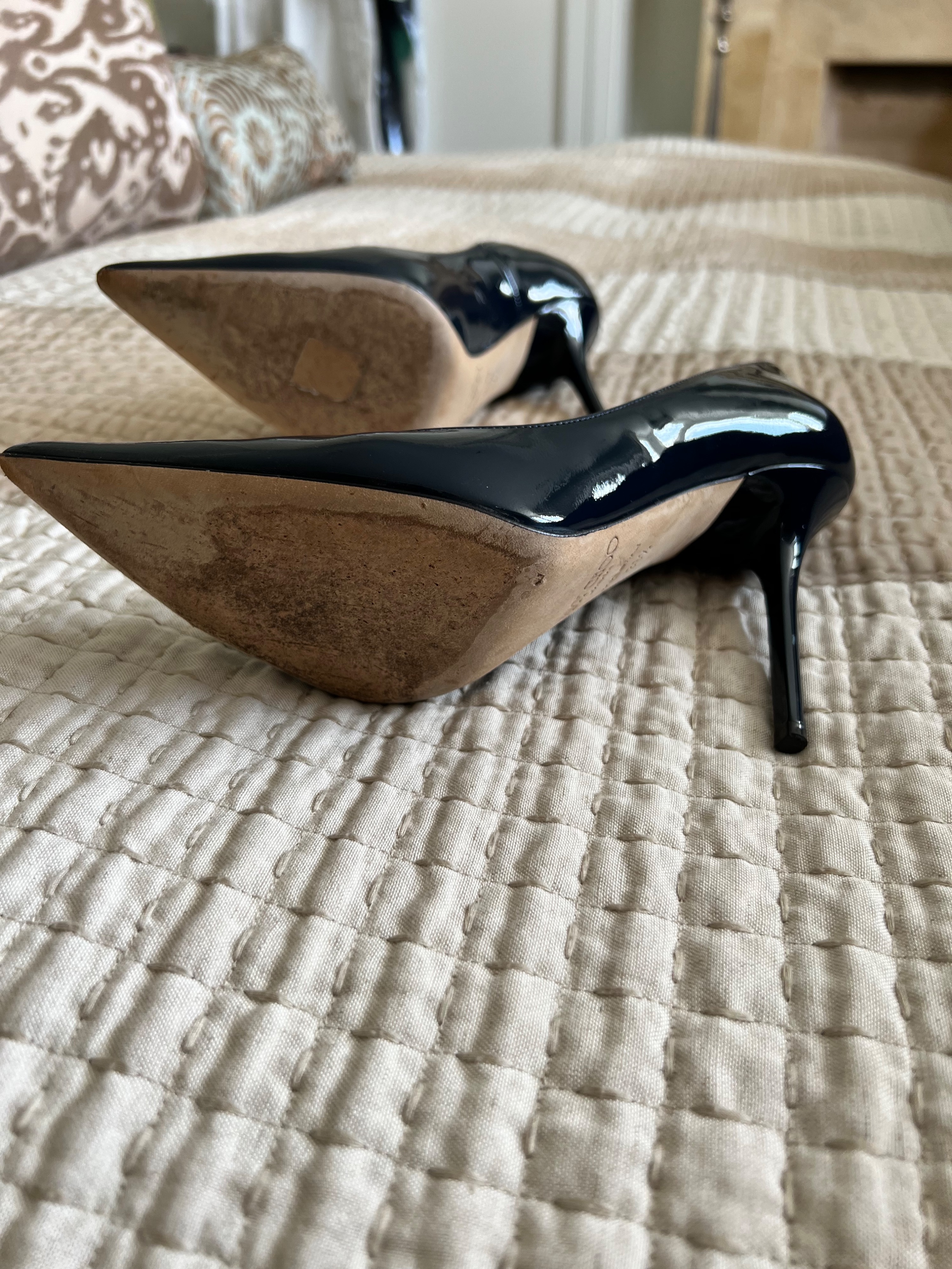 Preowned Jimmy Choo Navy Patent 100mm Pumps Size 365 Blue leather