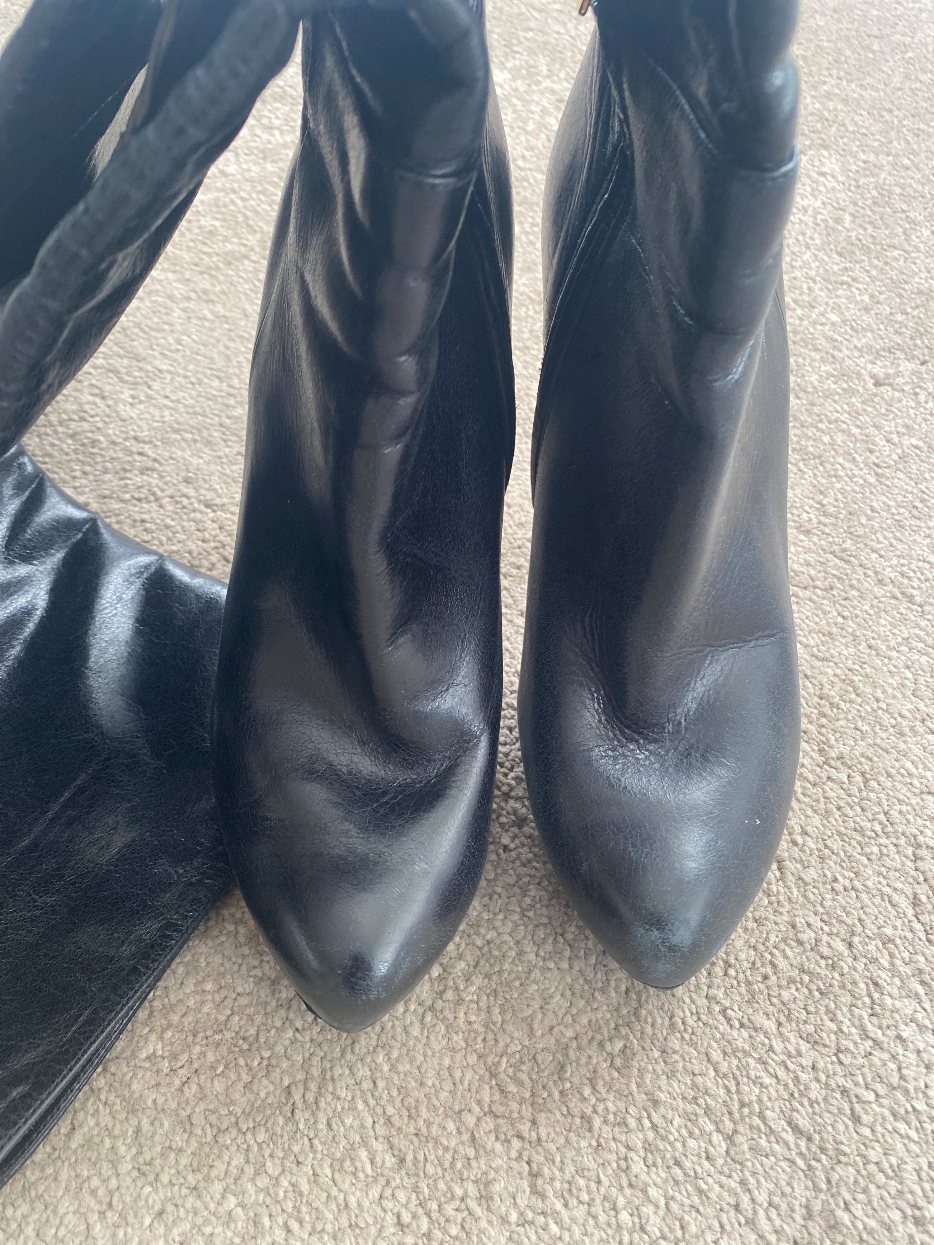 Preowned Prada Black Leather Knee High Boots Size 375