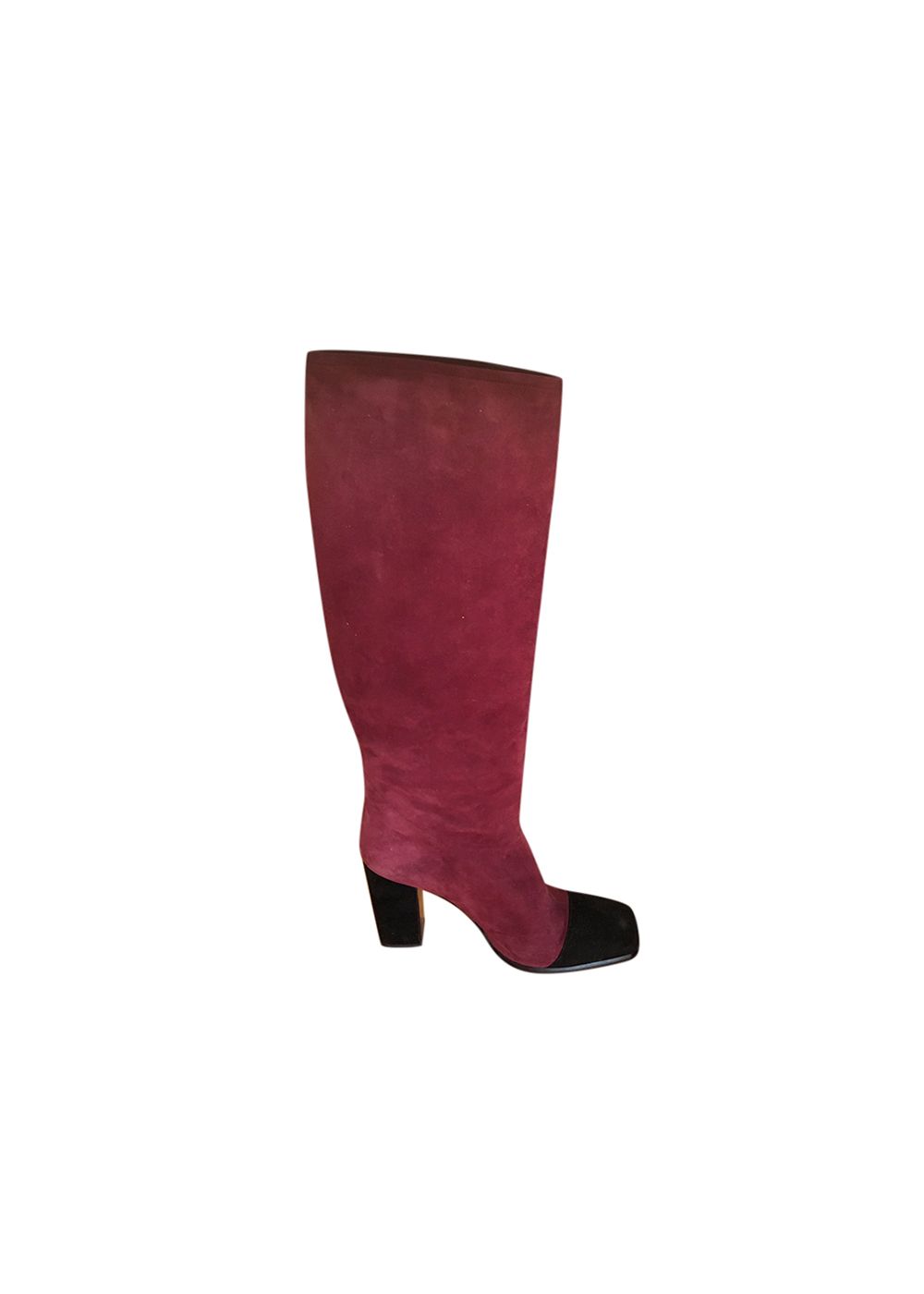 Preowned Chanel Red Suede Square Toe Boots Size 38 burgundy