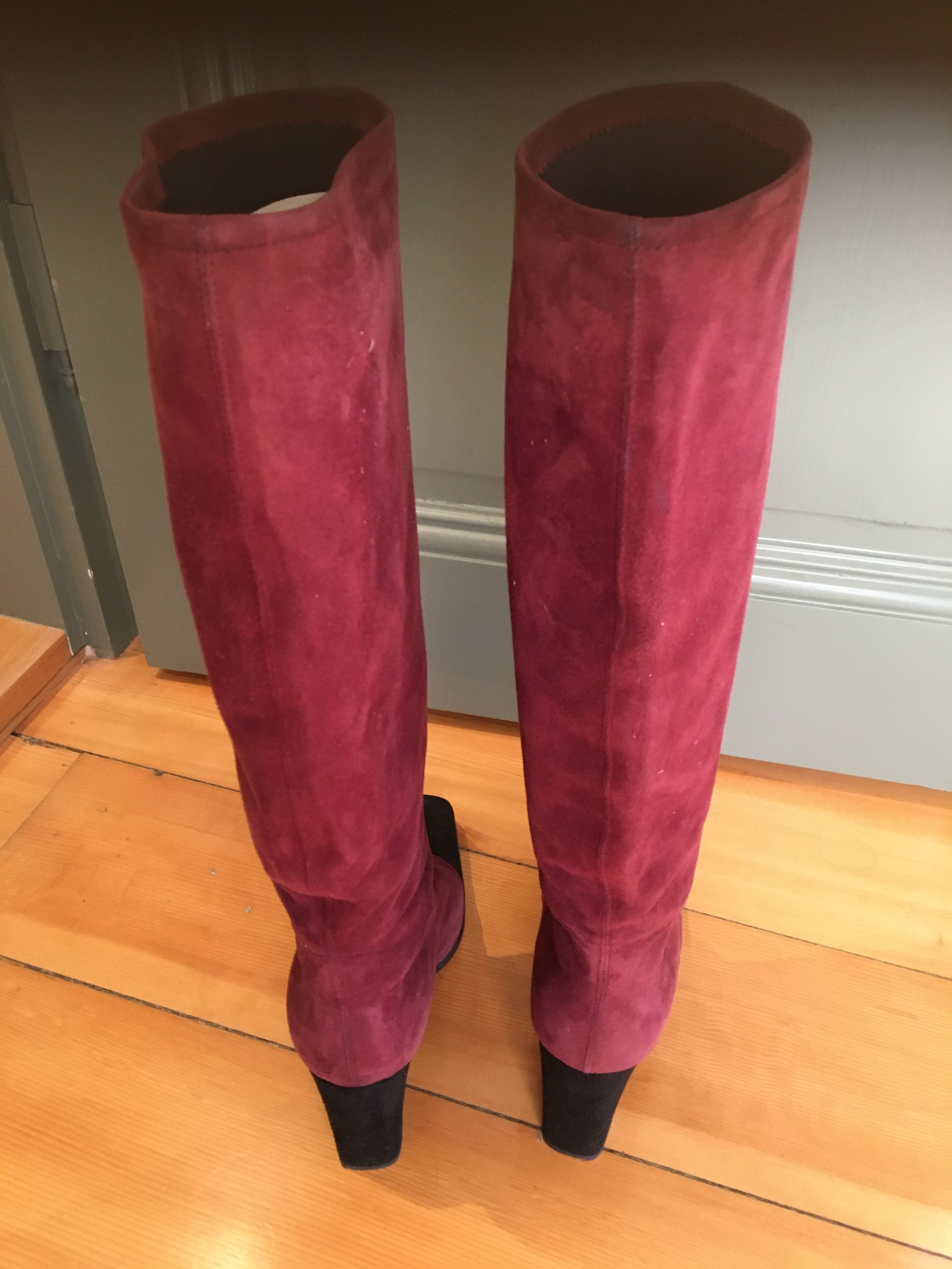 Preowned Chanel Red Suede Square Toe Boots Size 38 burgundy