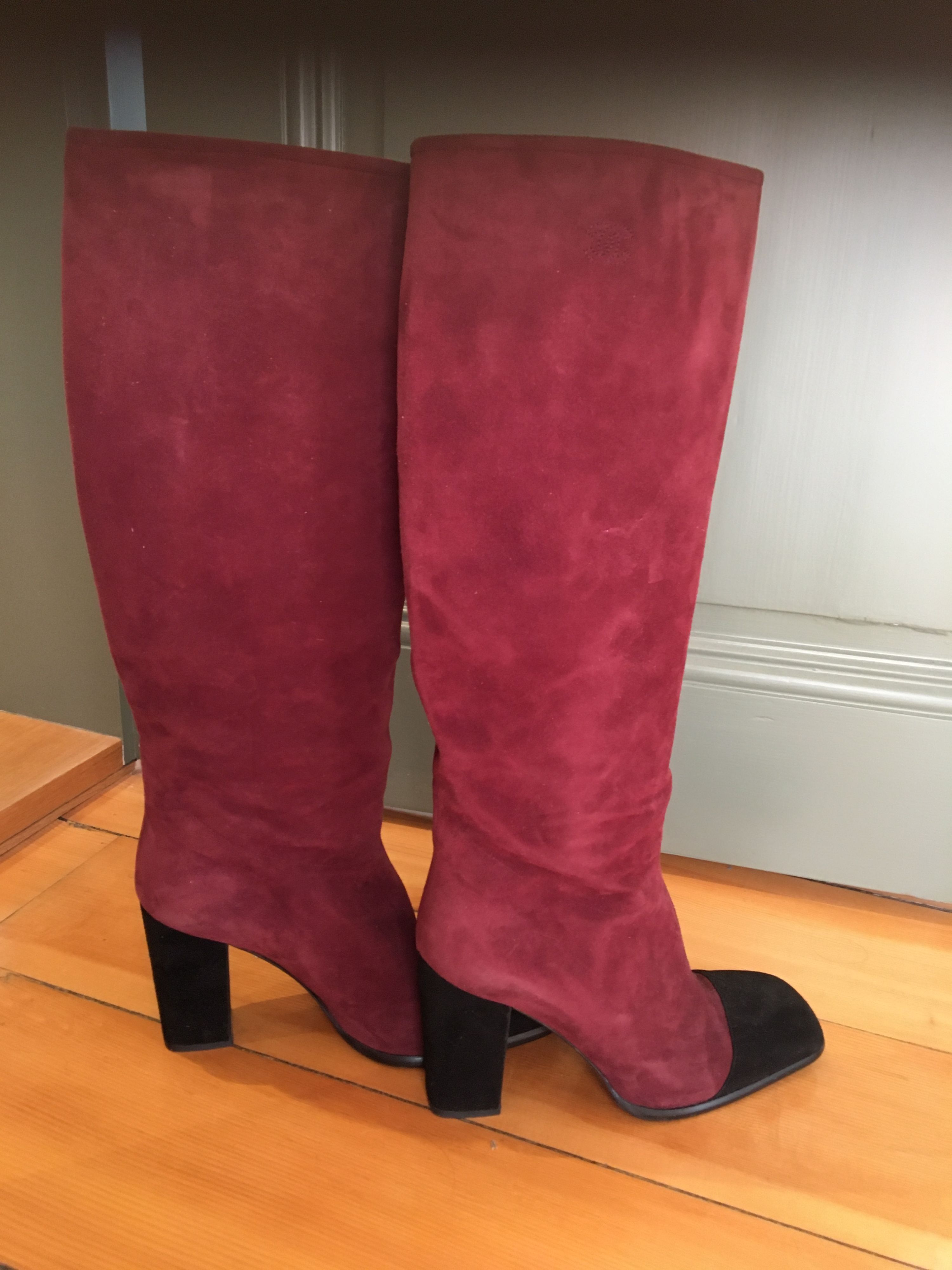 Preowned Chanel Red Suede Square Toe Boots Size 38 burgundy