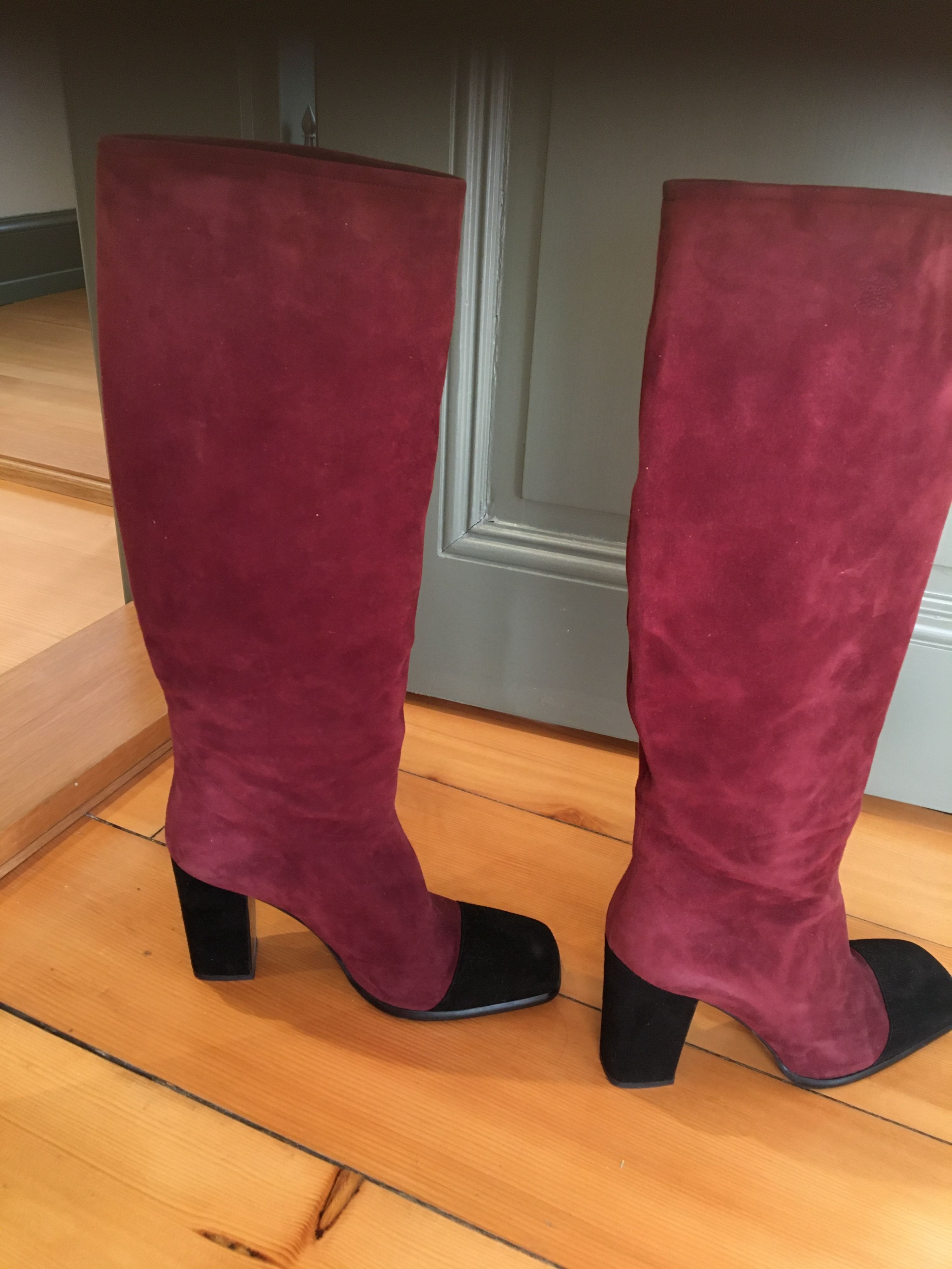 Preowned Chanel Red Suede Square Toe Boots Size 38 burgundy