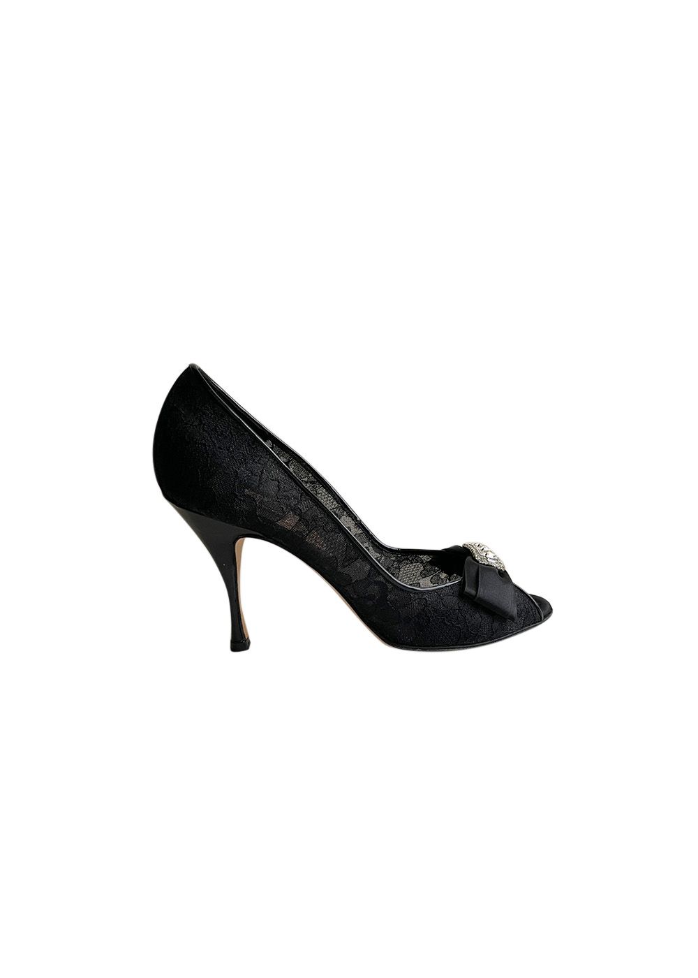 Preowned Dolce  Gabbana Black Lace Embellished Pumps Size 395 leather