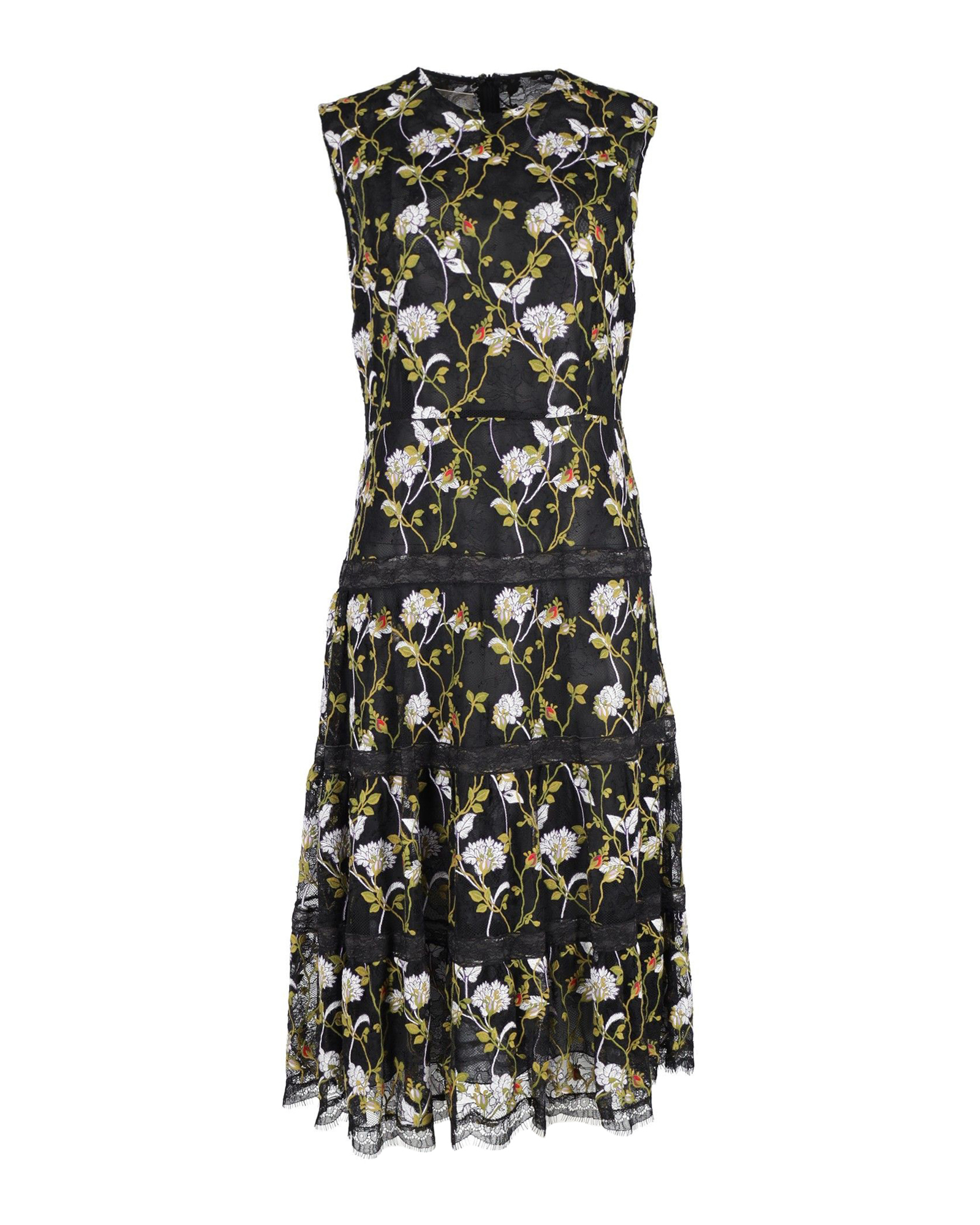 Preowned Giambattista Valli Black Floral-embroidered Lace Midi Dress Size 46 polyester