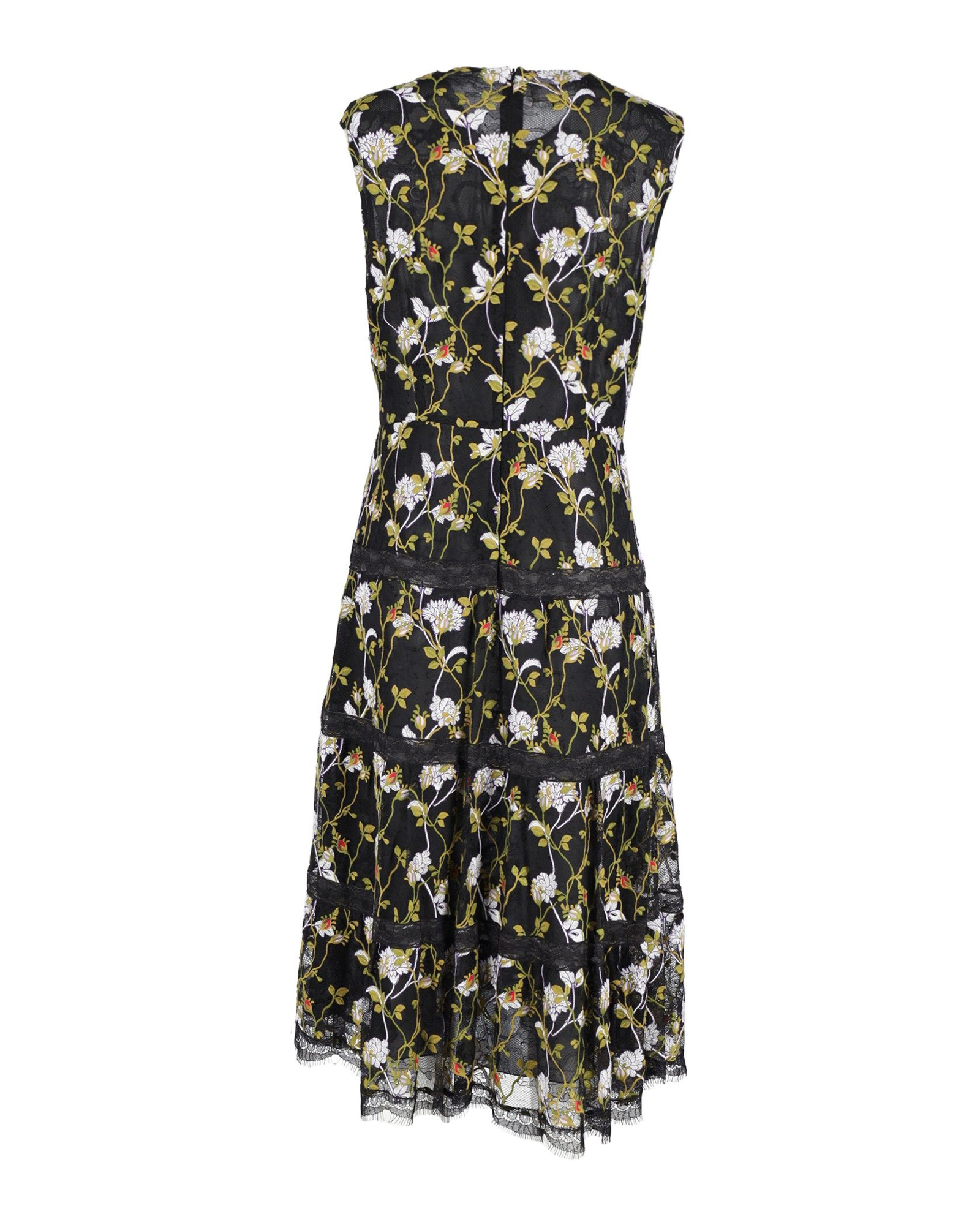 Preowned Giambattista Valli Black Floral-embroidered Lace Midi Dress Size 46 polyester