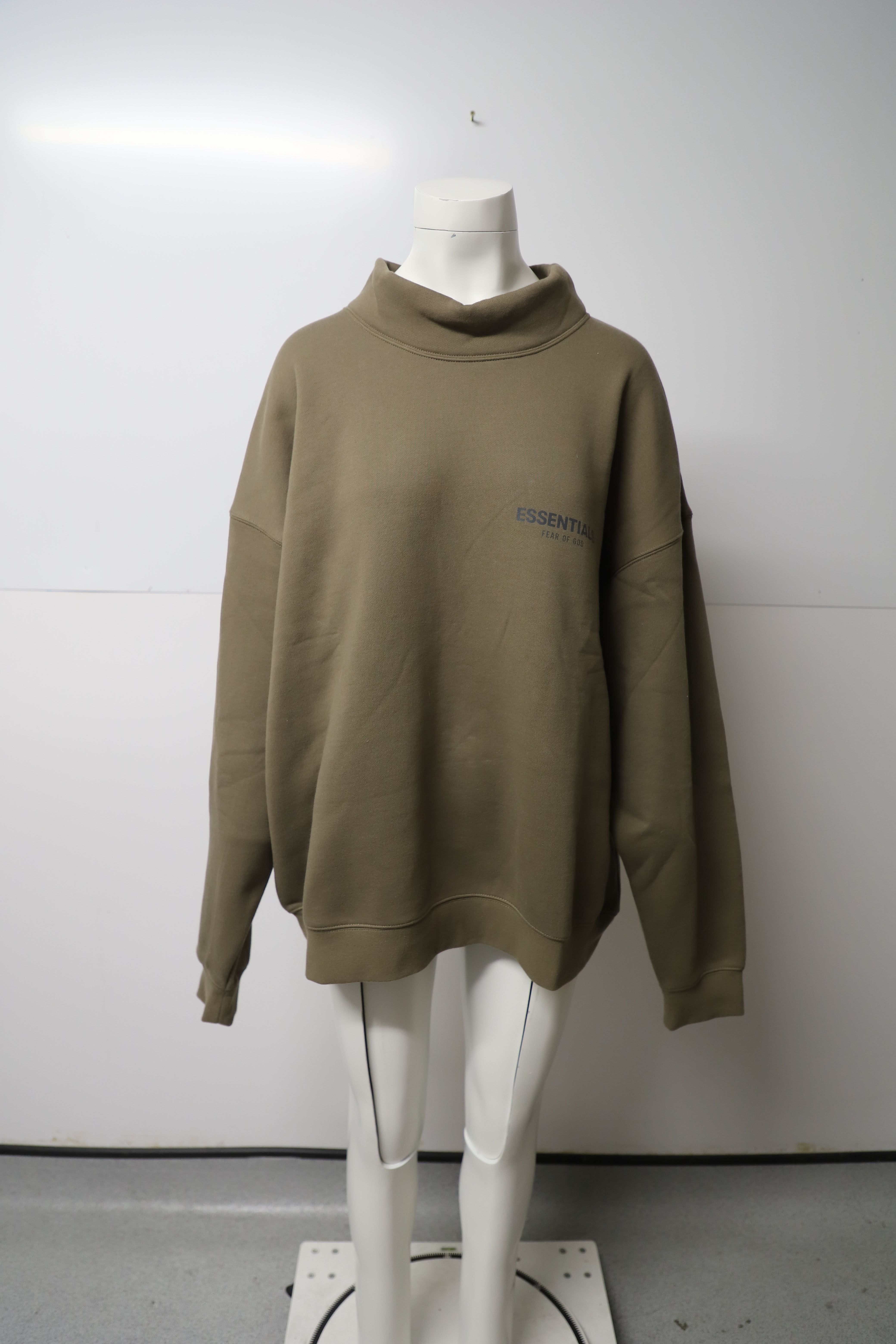 Men's Fear of God Khaki Mock Neck Sweatshirt Size XL green | khaki cotton