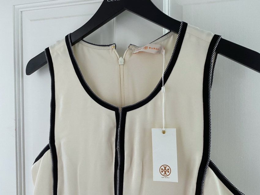 Tory Burch Cream Contrast Trim Sleeveless Top Size M Beige/Nude silk