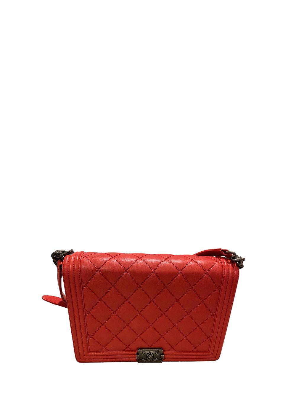 Preowned Chanel Red Leather Quilted Large Boy Bag Size L