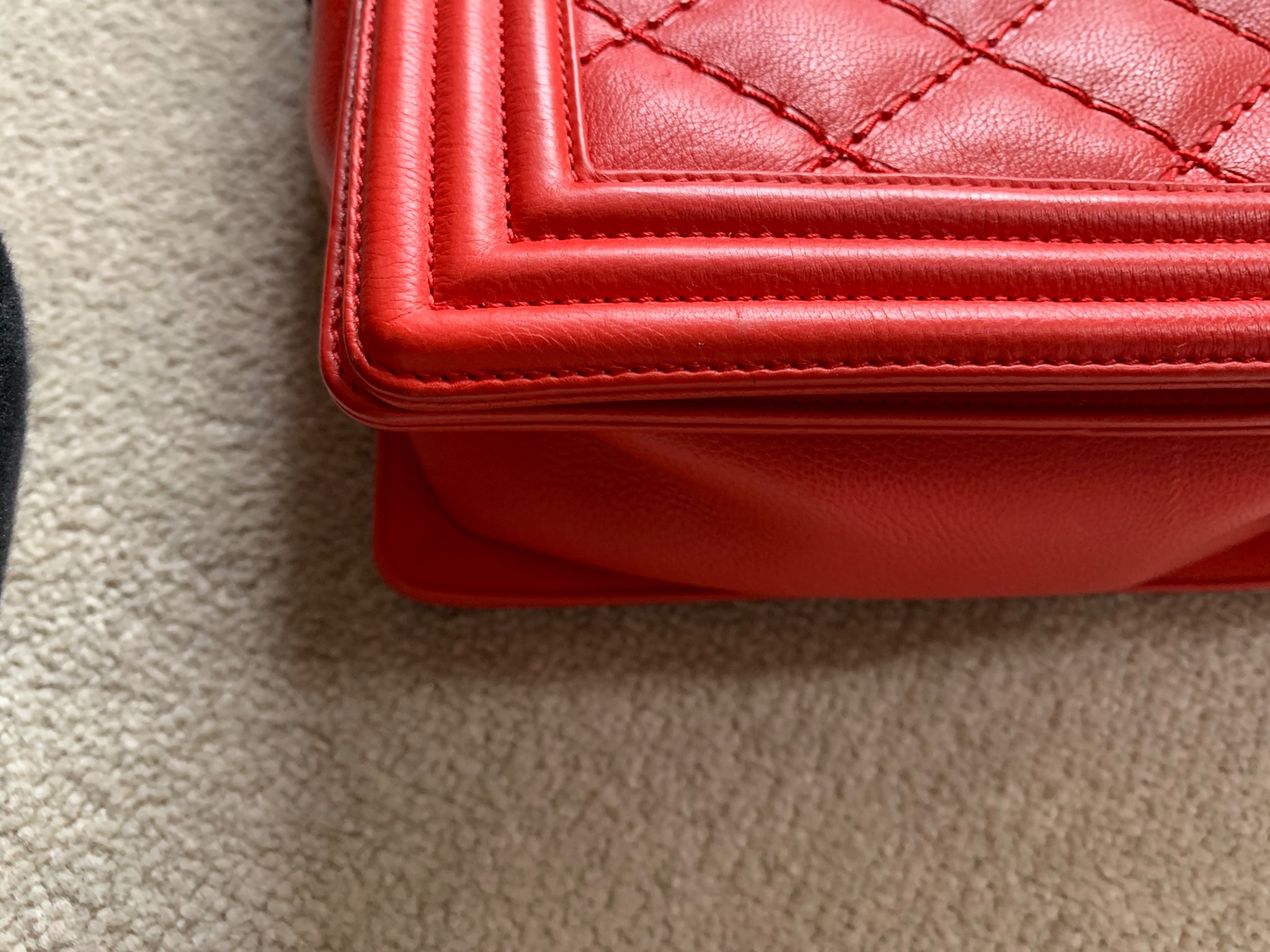 Preowned Chanel Red Leather Quilted Large Boy Bag Size L