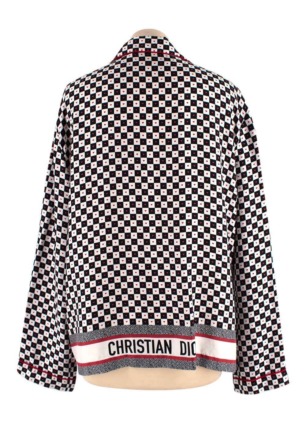 Dior Black and White Check Heart Silk Shirt Size L black white red