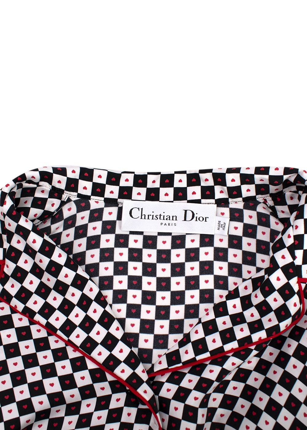 Dior Black and White Check Heart Silk Shirt Size L black white red