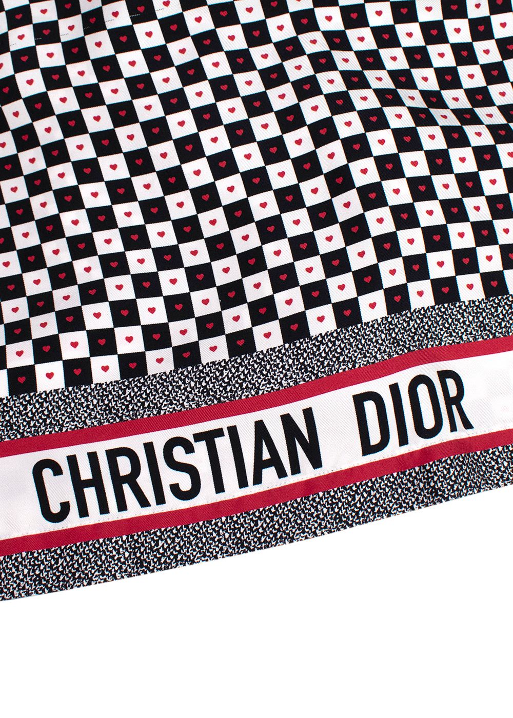 Dior Black and White Check Heart Silk Shirt Size L black white red