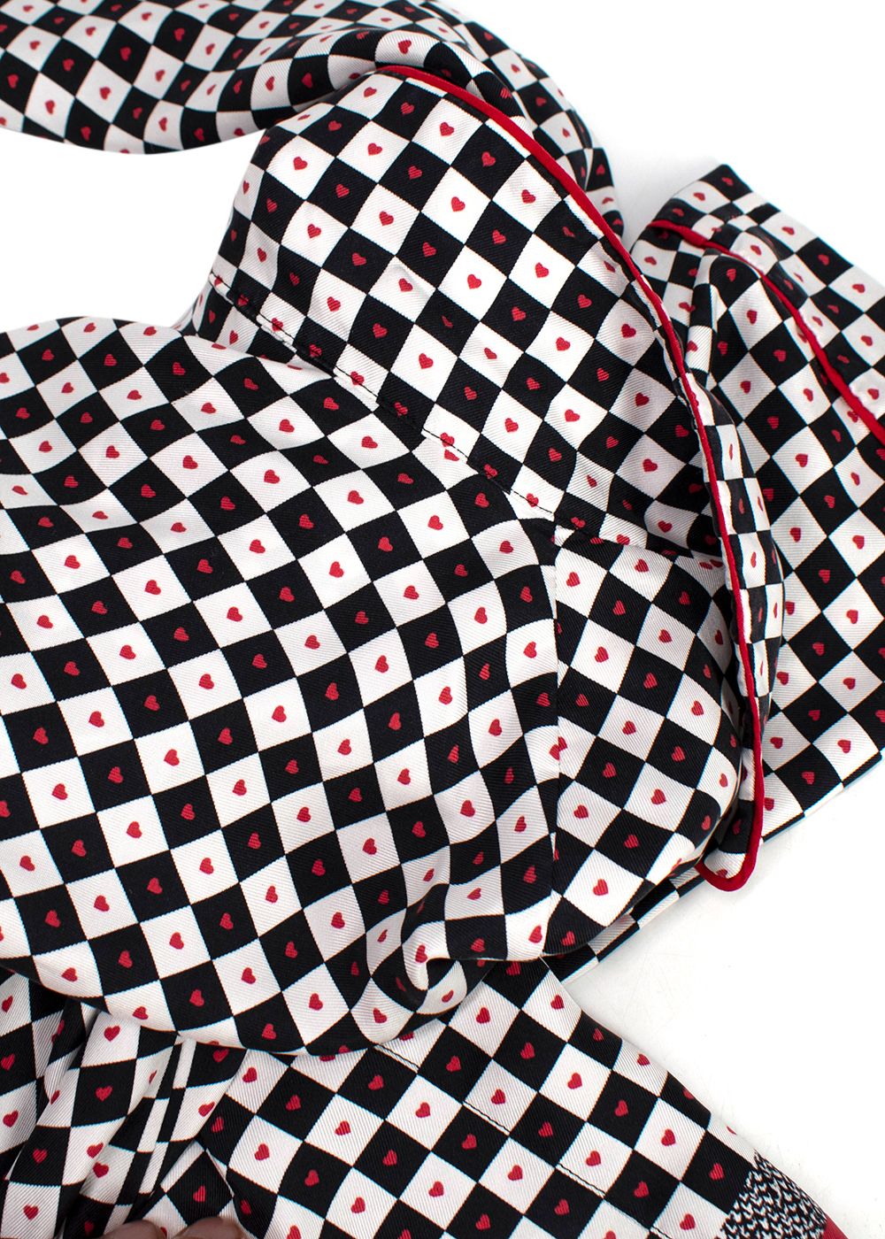 Dior Black and White Check Heart Silk Shirt Size L black white red